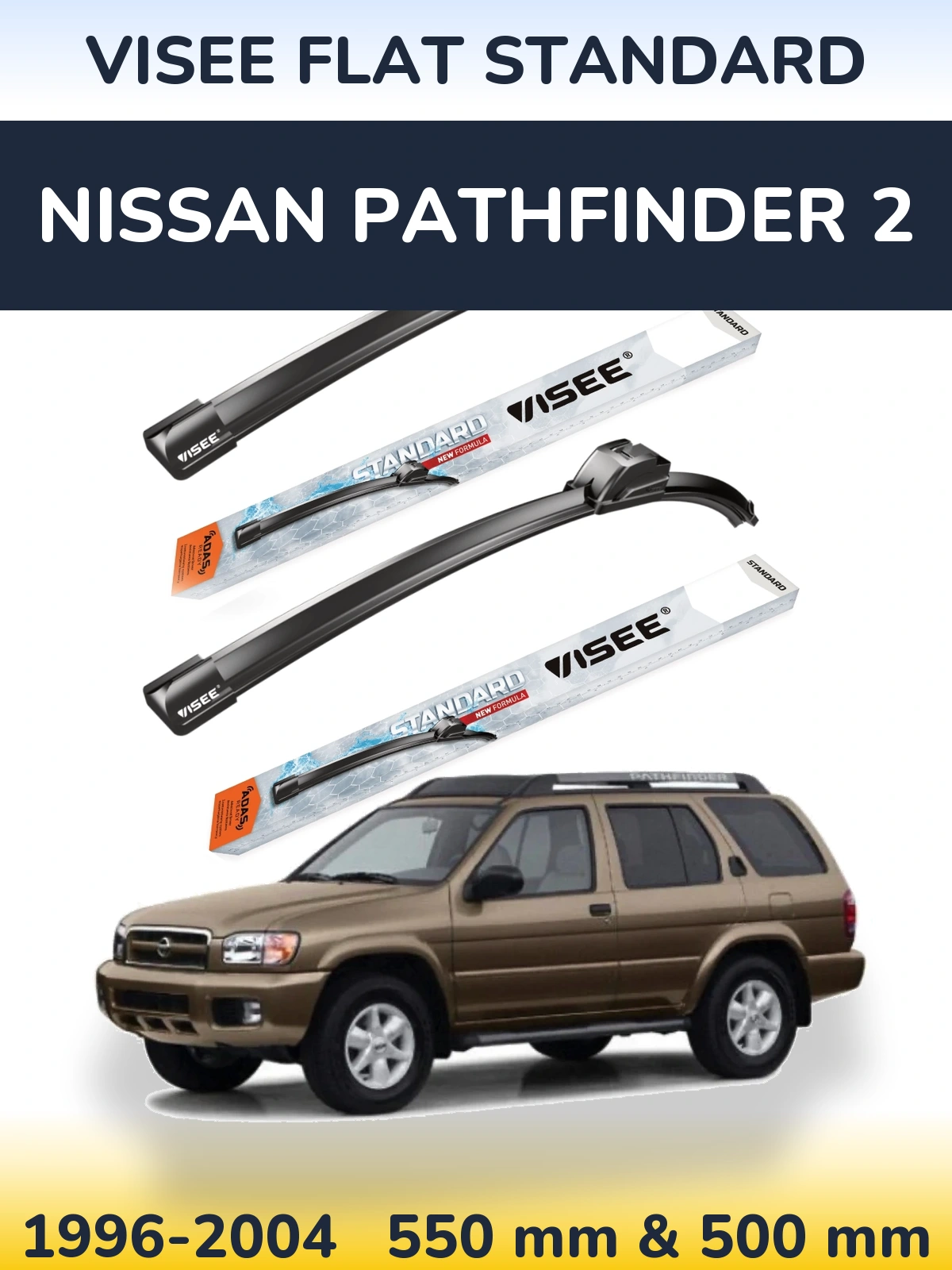 Komplet przednich wycieraczek VISEE FLAT STANDARD 550 & 500 mm do Nissan Pathfinder 2 1996-2004