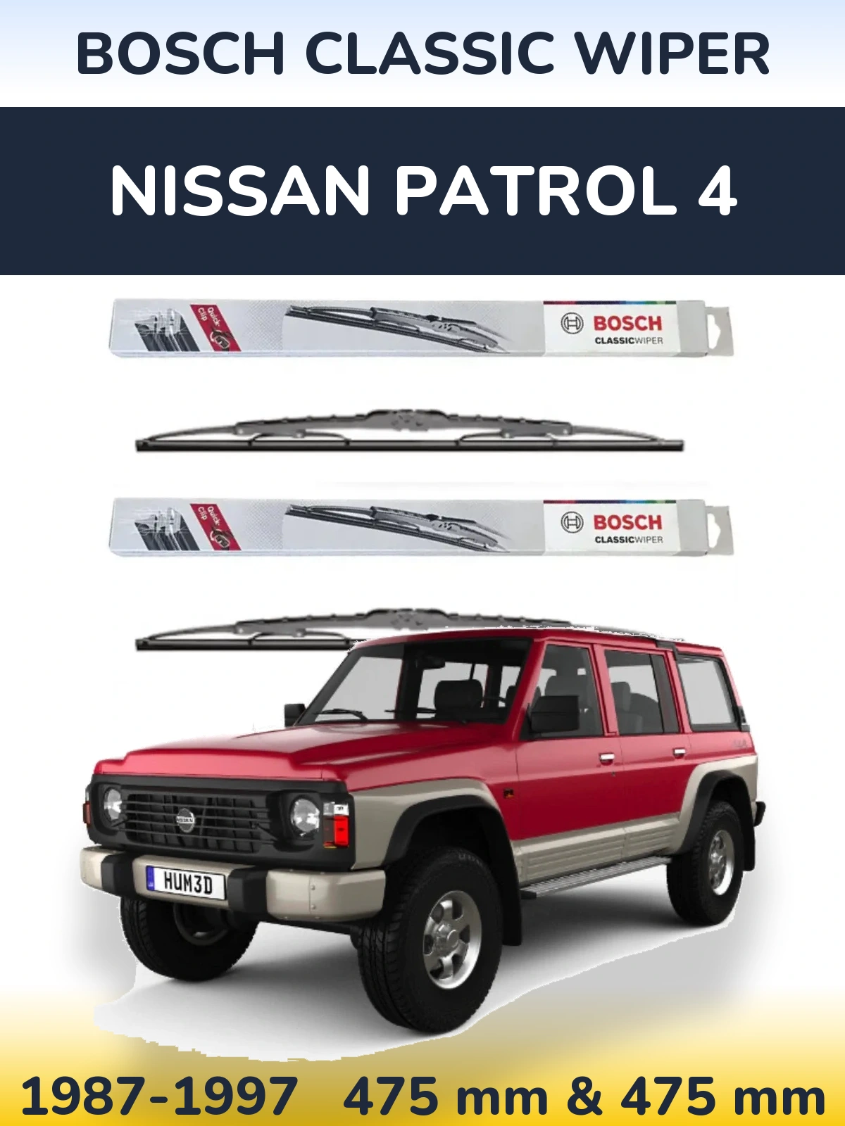 Komplet przednich wycieraczek BOSCH Classic Wiper 475 & 475 mm do Nissan Patrol 4 1987-1997