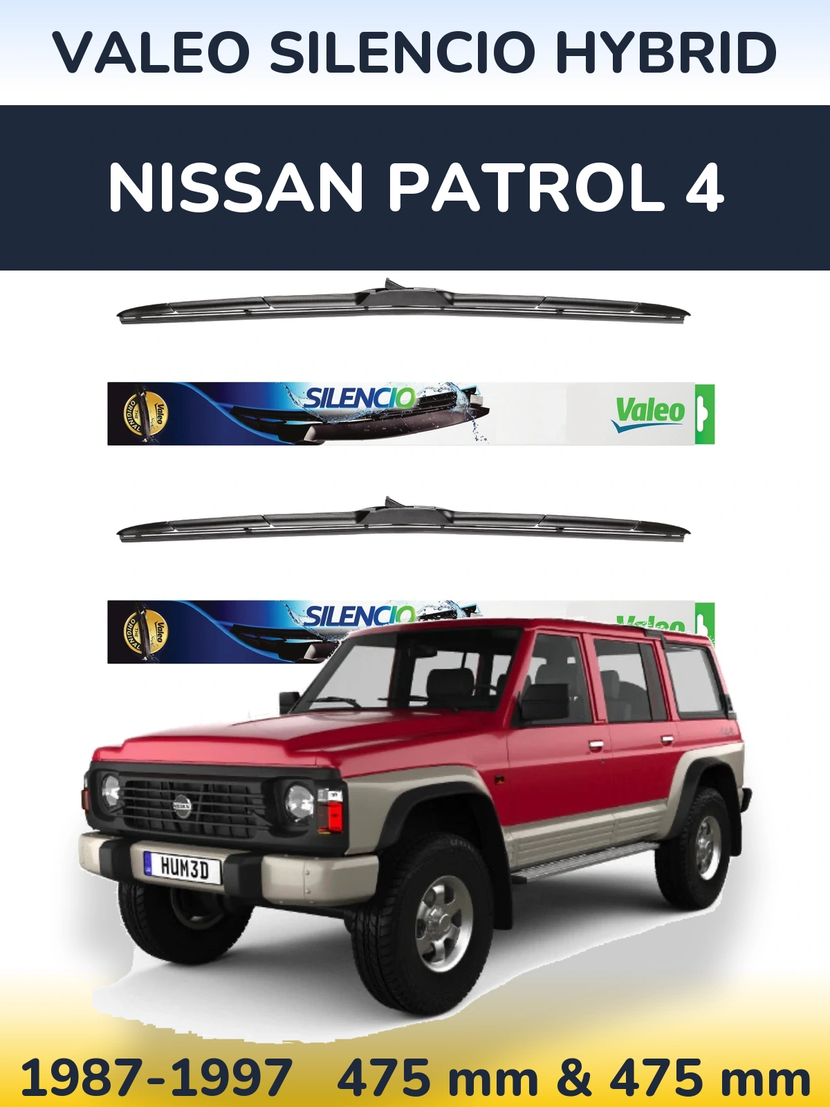 Komplet przednich wycieraczek Valeo Silencio Hybrid 475 & 475 mm do Nissan Patrol 4 1987-1997