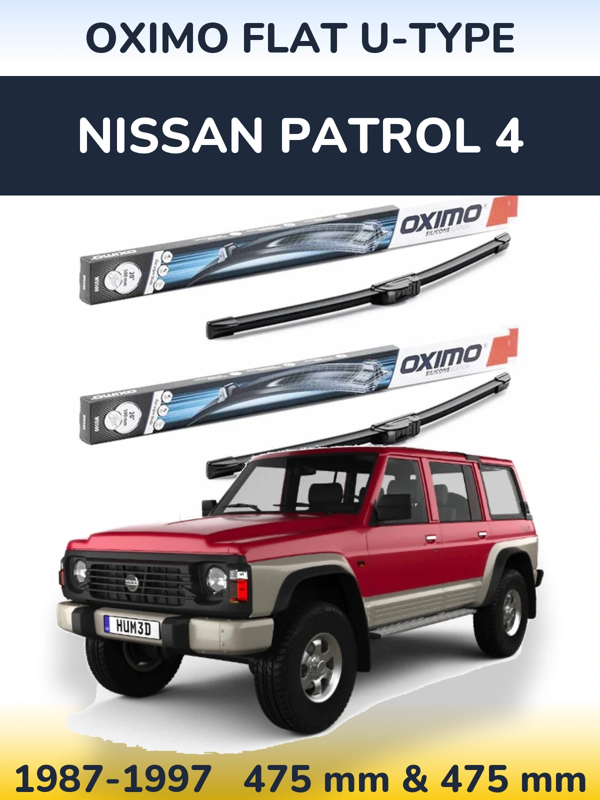Комплект передних дворников Oximo Flat U-type 475 & 475 мм для Nissan Patrol 4 1987-1997