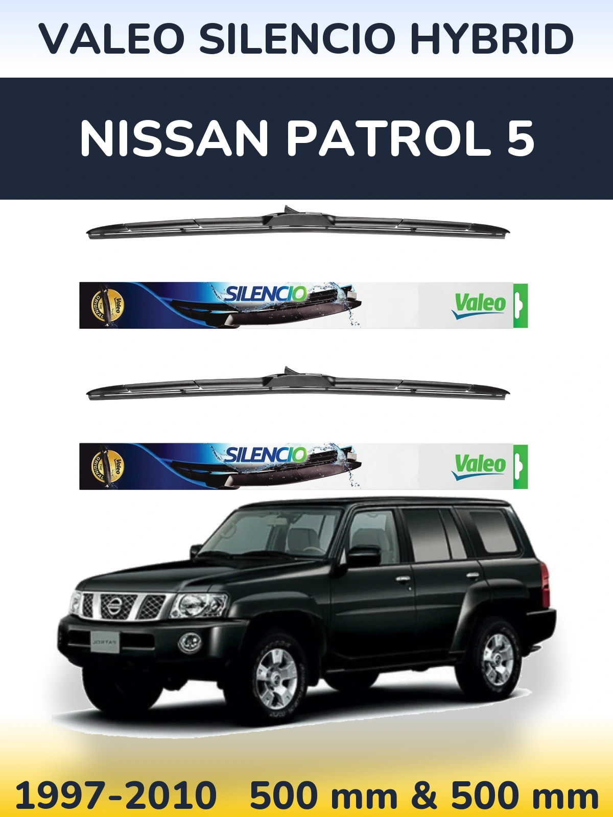 Komplet przednich wycieraczek Valeo Silencio Hybrid 500 & 500 mm do Nissan Patrol 5 1997-2010