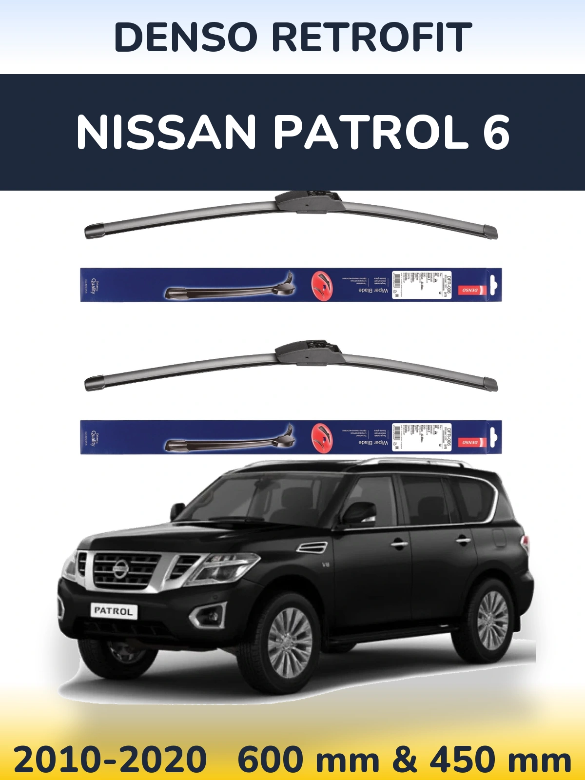 Komplet przednich wycieraczek Denso Retrofit 600 & 450 mm do Nissan Patrol 6 2010-2020