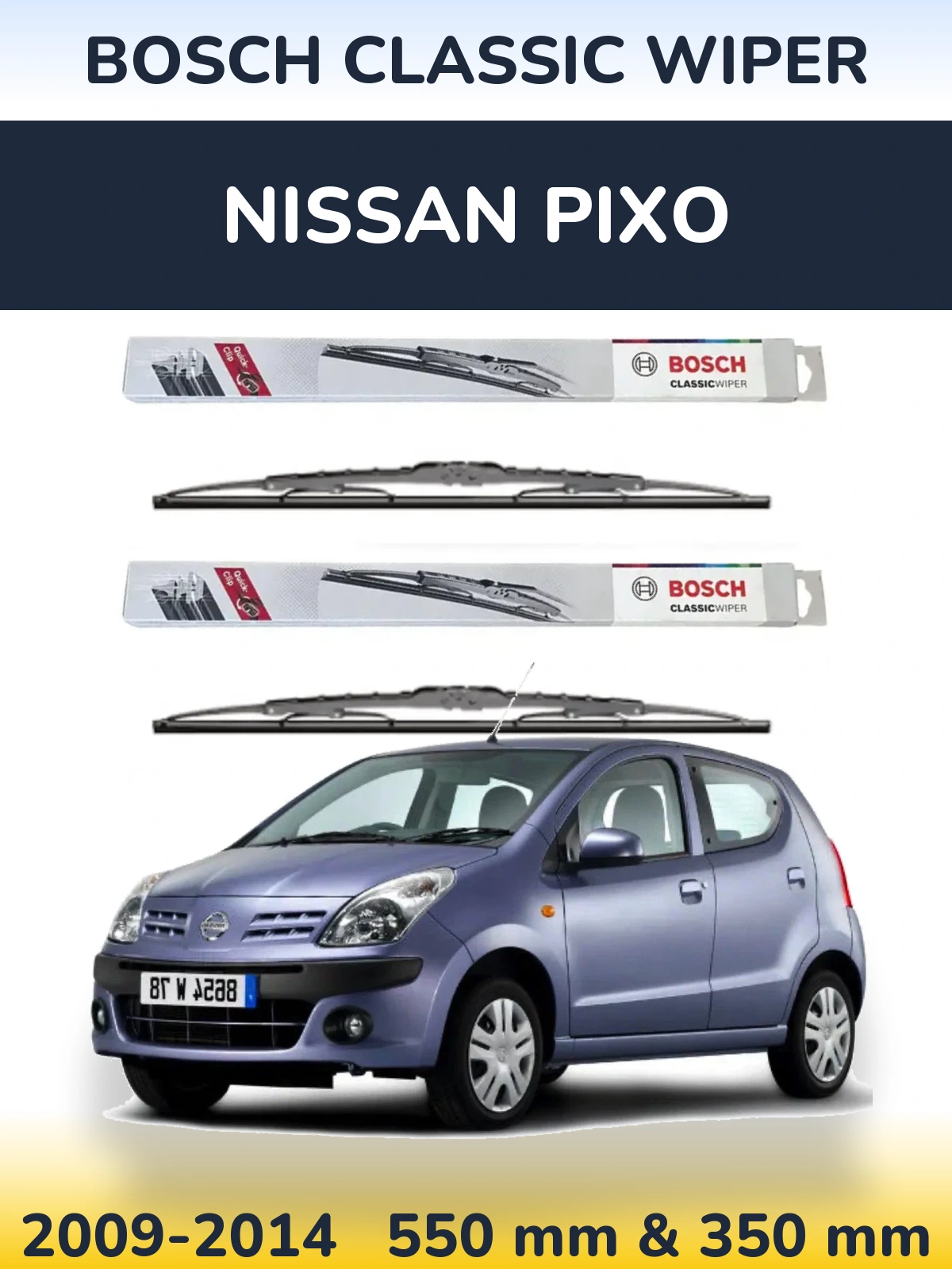 Комплект передних дворников BOSCH Classic Wiper 550 & 340 мм для Nissan Pixo 2009-2014