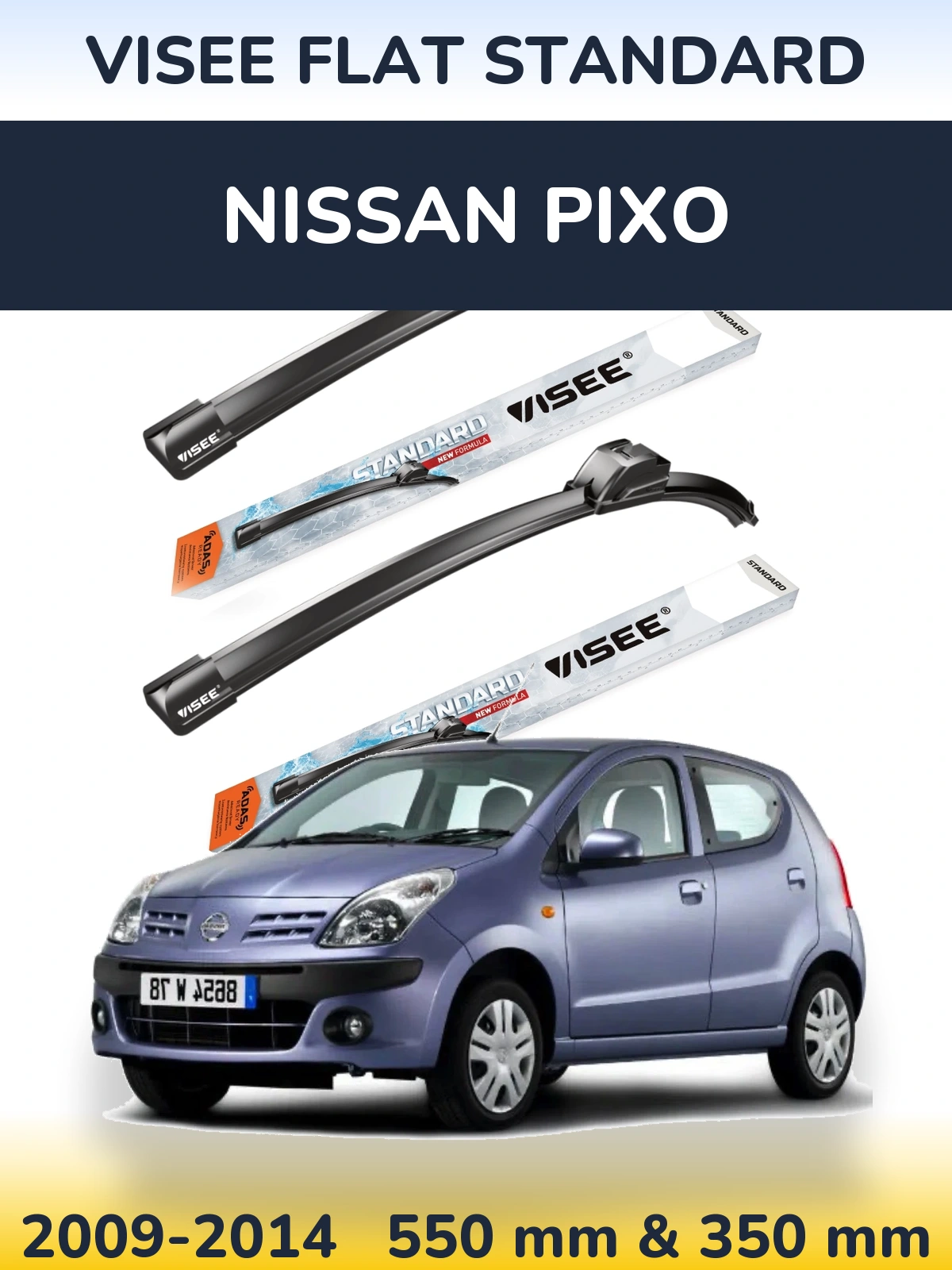 Комплект передних дворников VISEE FLAT STANDARD 550 & 350 мм для Nissan Pixo 2009-2014