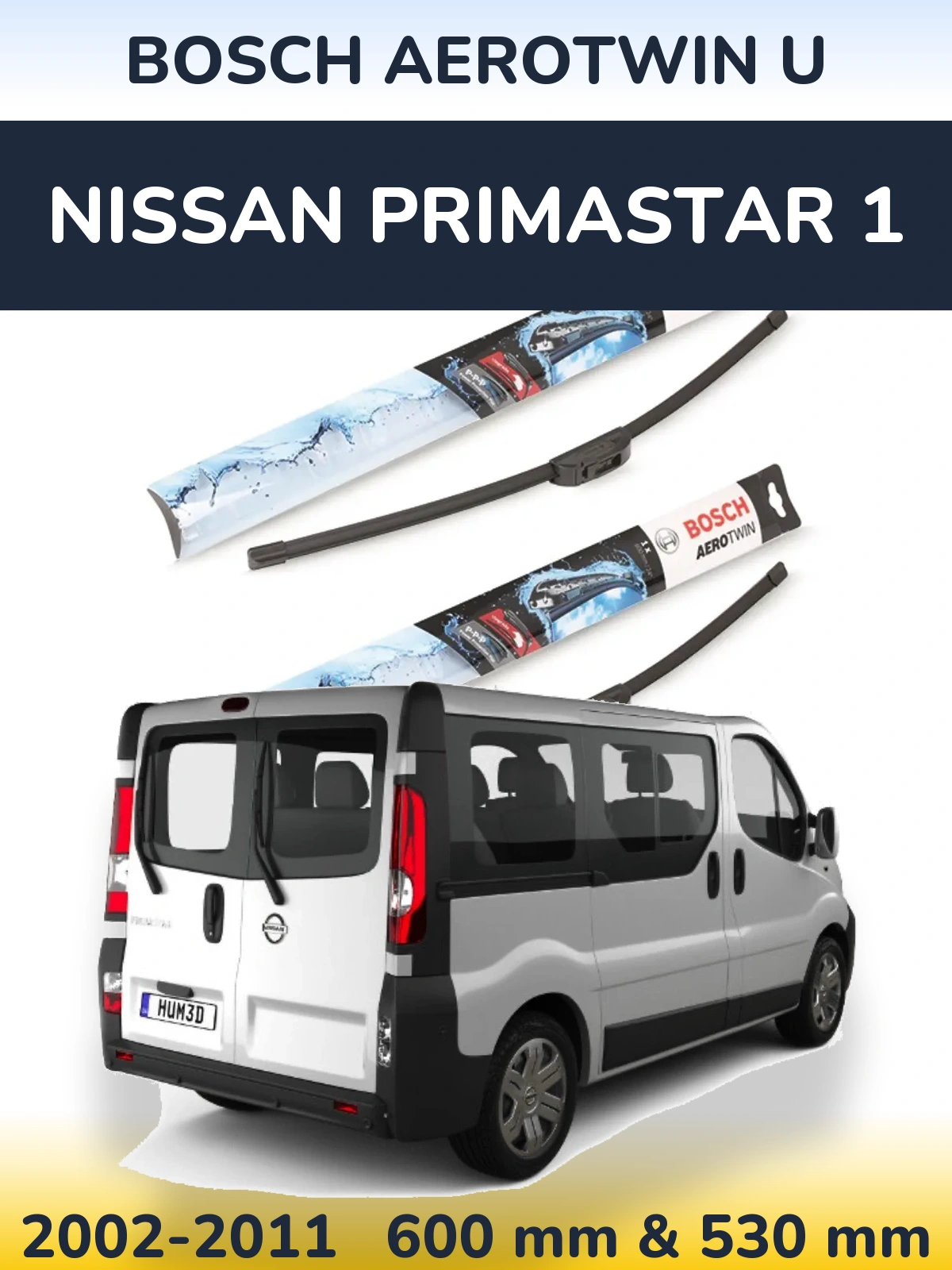Komplet przednich wycieraczek BOSCH AeroTwin U 600 & 530 mm do Nissan Primastar 1 2002-2011
