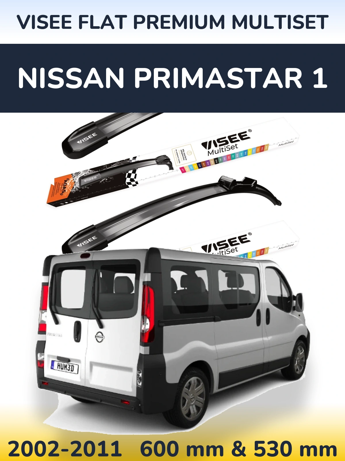 Komplet przednich wycieraczek VISEE FLAT PREMIUM MultiSet 600 & 530 mm do Nissan Primastar 1 2002-2011