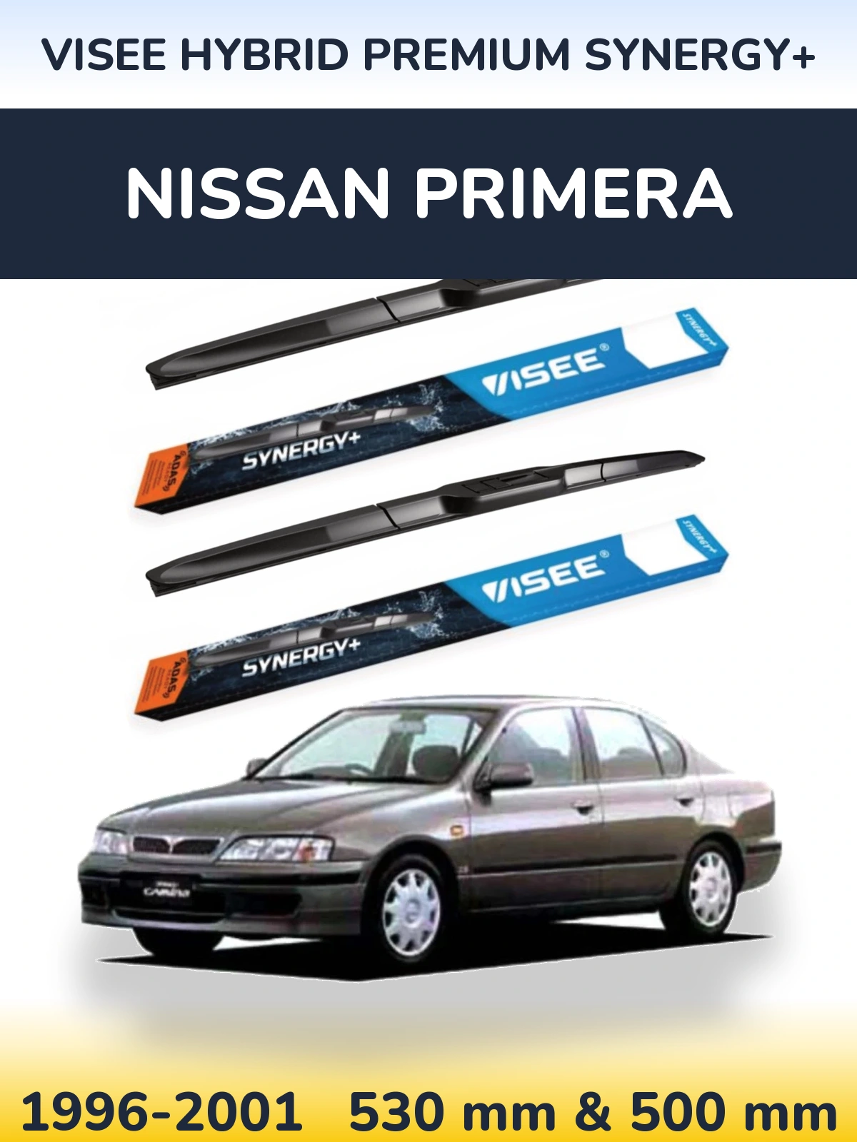 Комплект передних дворников VISEE HYBRID PREMIUM SYNERGY+ 530 & 500 мм для Nissan Primera 1996-2001