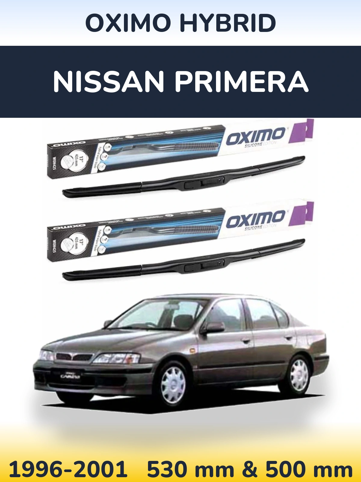 Комплект передних дворников Oximo Hybrid 530 & 500 мм для Nissan Primera 1996-2001