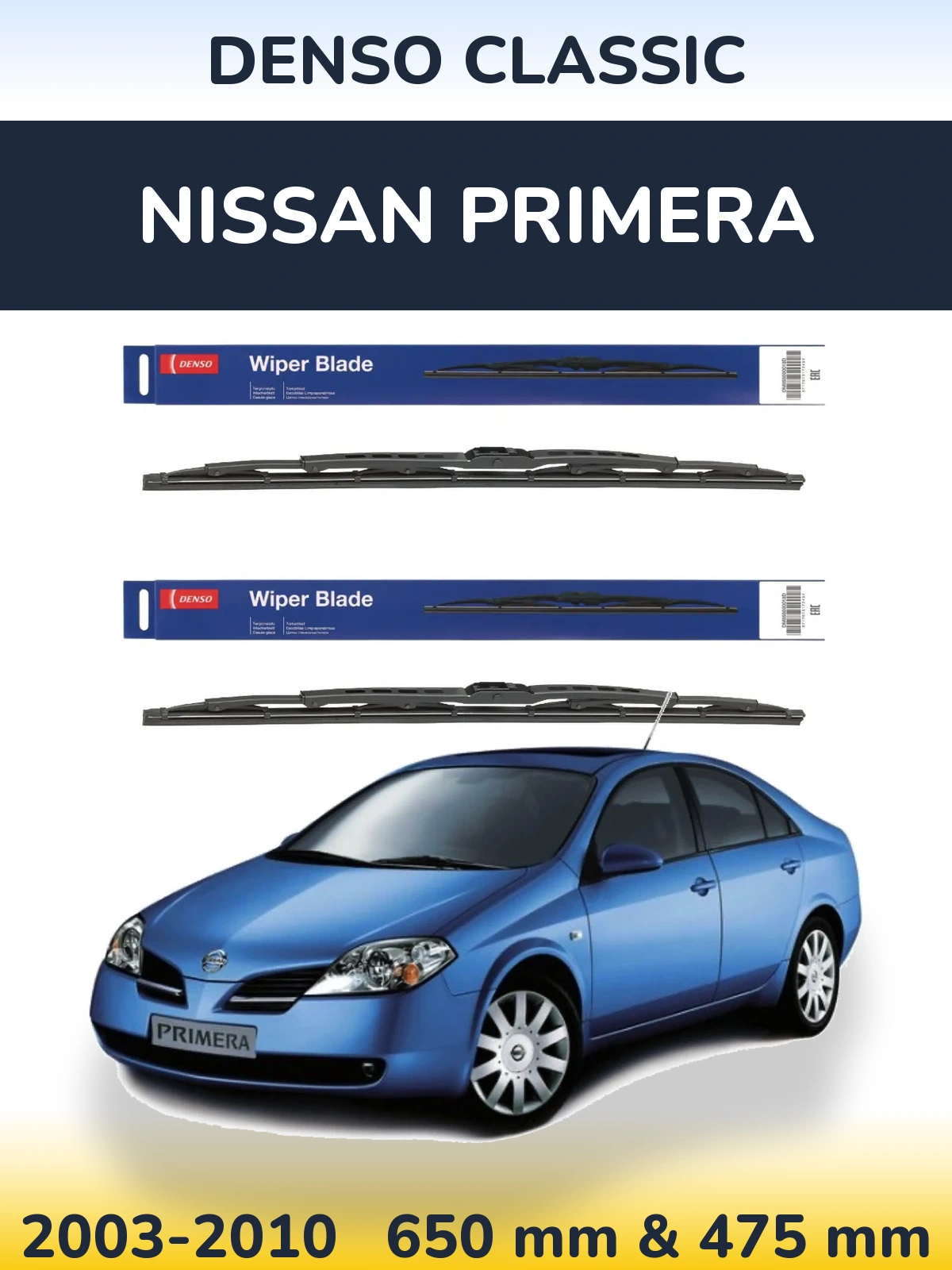 Komplet przednich wycieraczek Denso Classic 650 & 475 mm do Nissan Primera 2003-2010