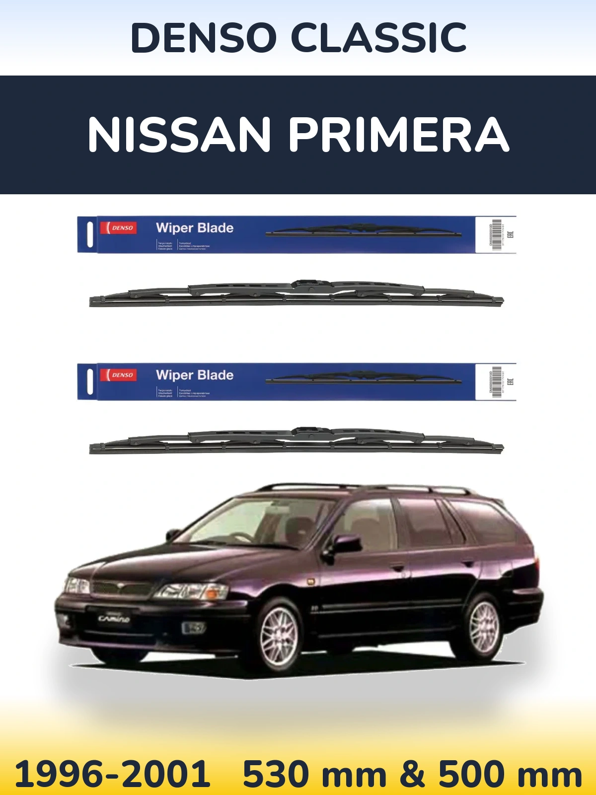 Komplet przednich wycieraczek Denso Classic 530 & 500 mm do Nissan Primera 1996-2001