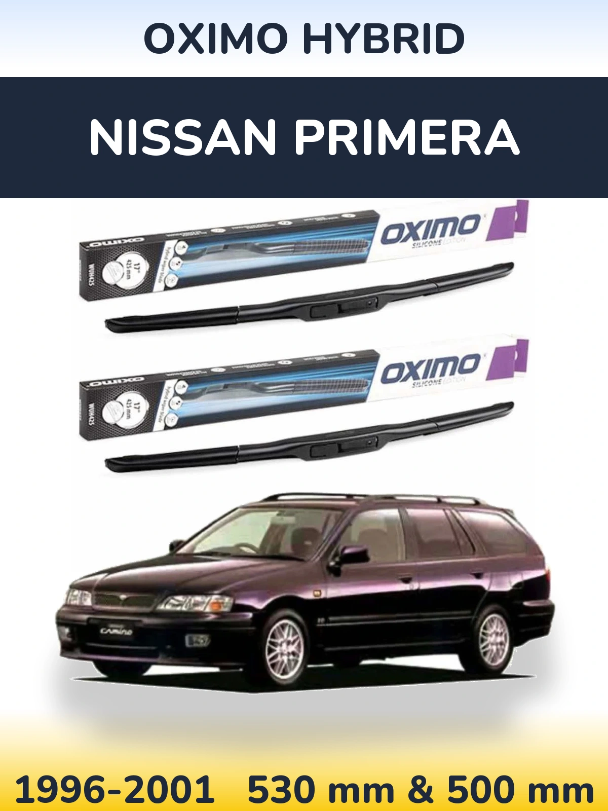 Комплект передних дворников Oximo Hybrid 530 & 500 мм для Nissan Primera 1996-2001