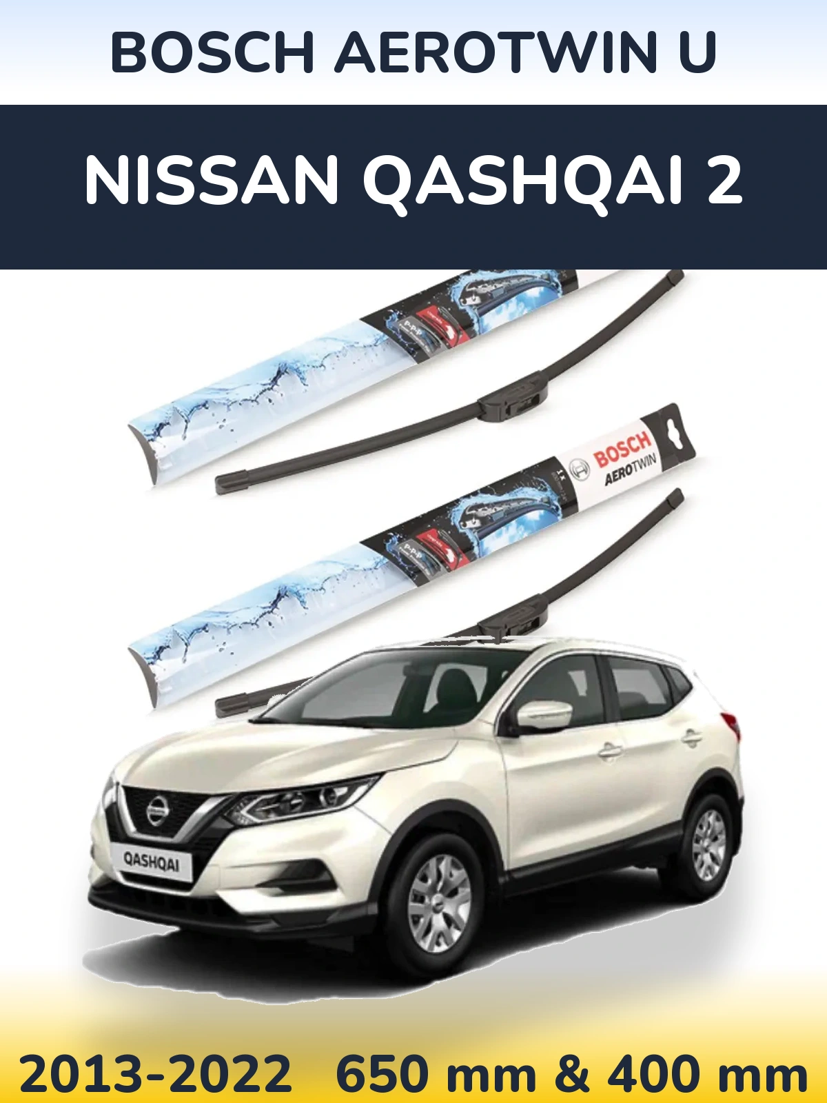 Komplet przednich wycieraczek BOSCH AeroTwin U 650 & 400 mm do Nissan Qashqai 2 2013-2022