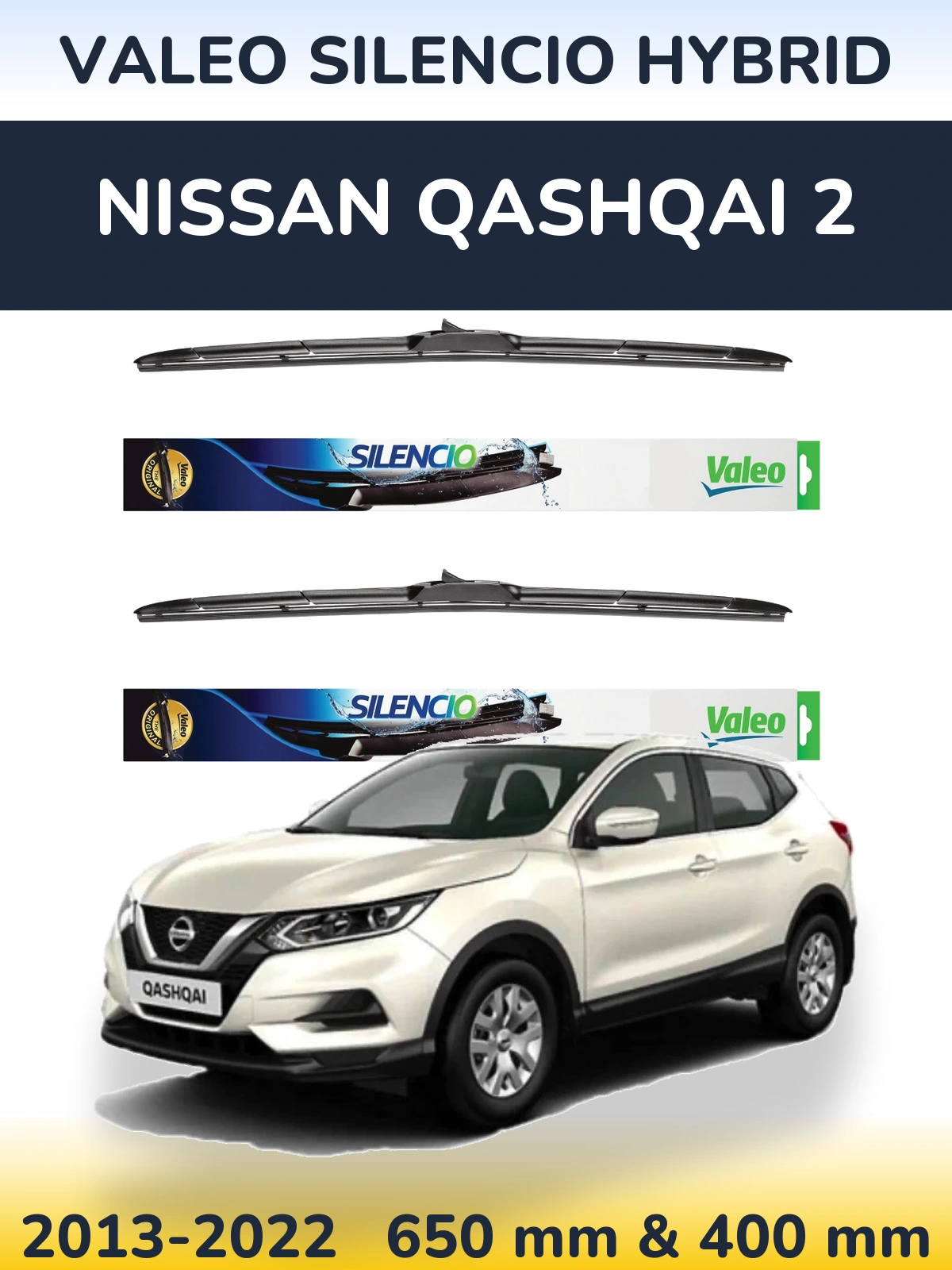 Комплект передних дворников Valeo Silencio Hybrid 650 & 400 мм для Nissan Qashqai 2 2013-2022