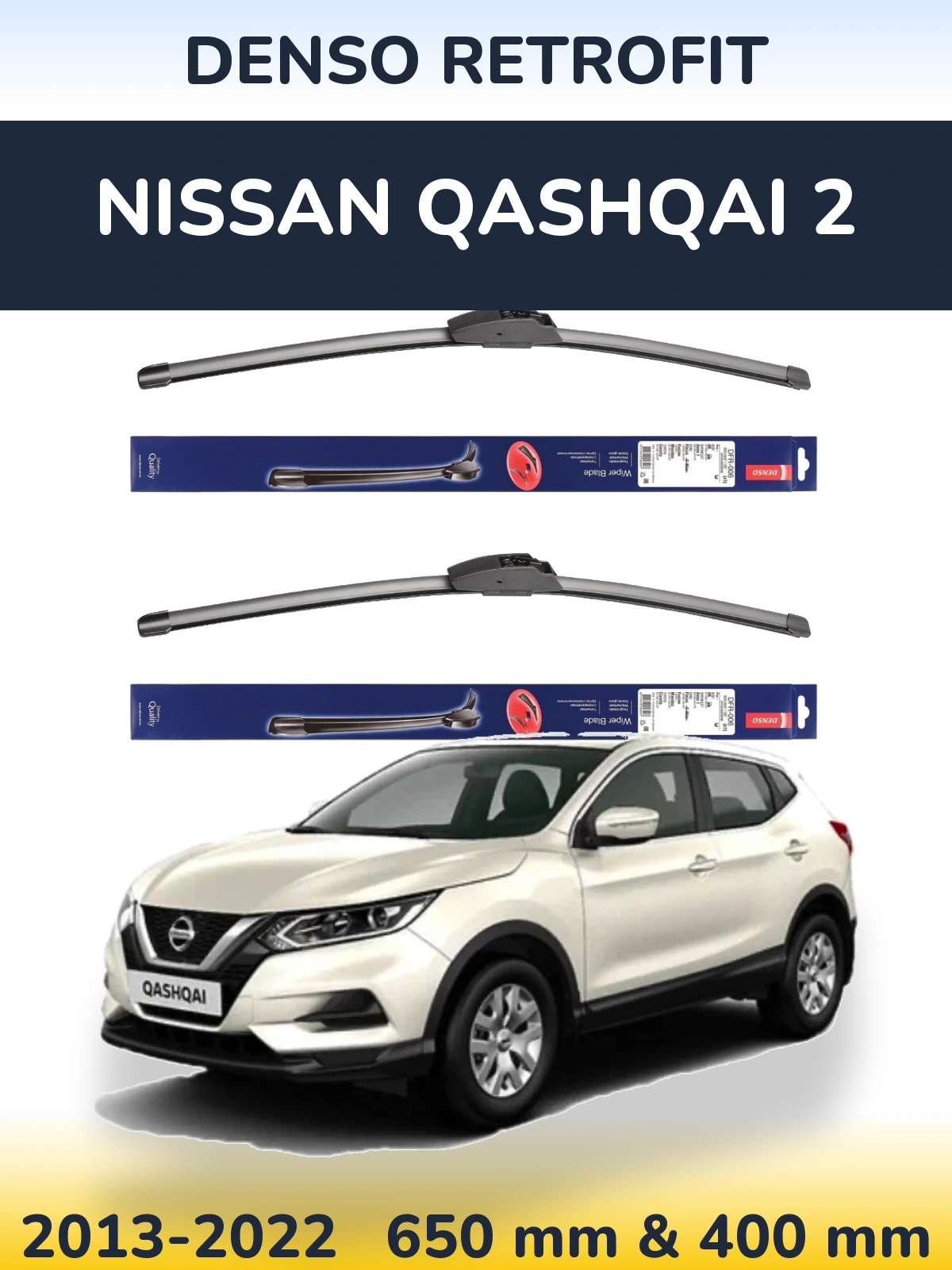 Front wiper blade set Denso Retrofit 650 & 400 mm for Nissan Qashqai 2 2013-2022