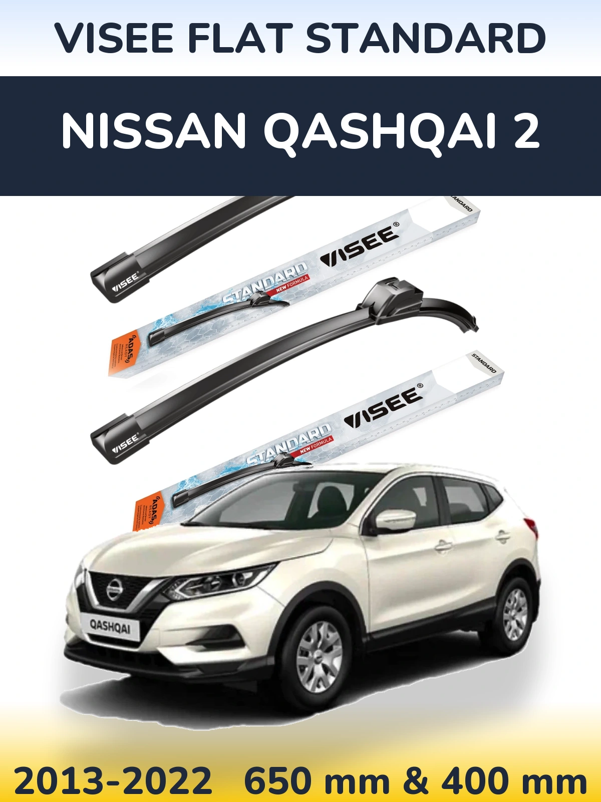 Komplet przednich wycieraczek VISEE FLAT STANDARD 650 & 400 mm do Nissan Qashqai 2 2013-2022