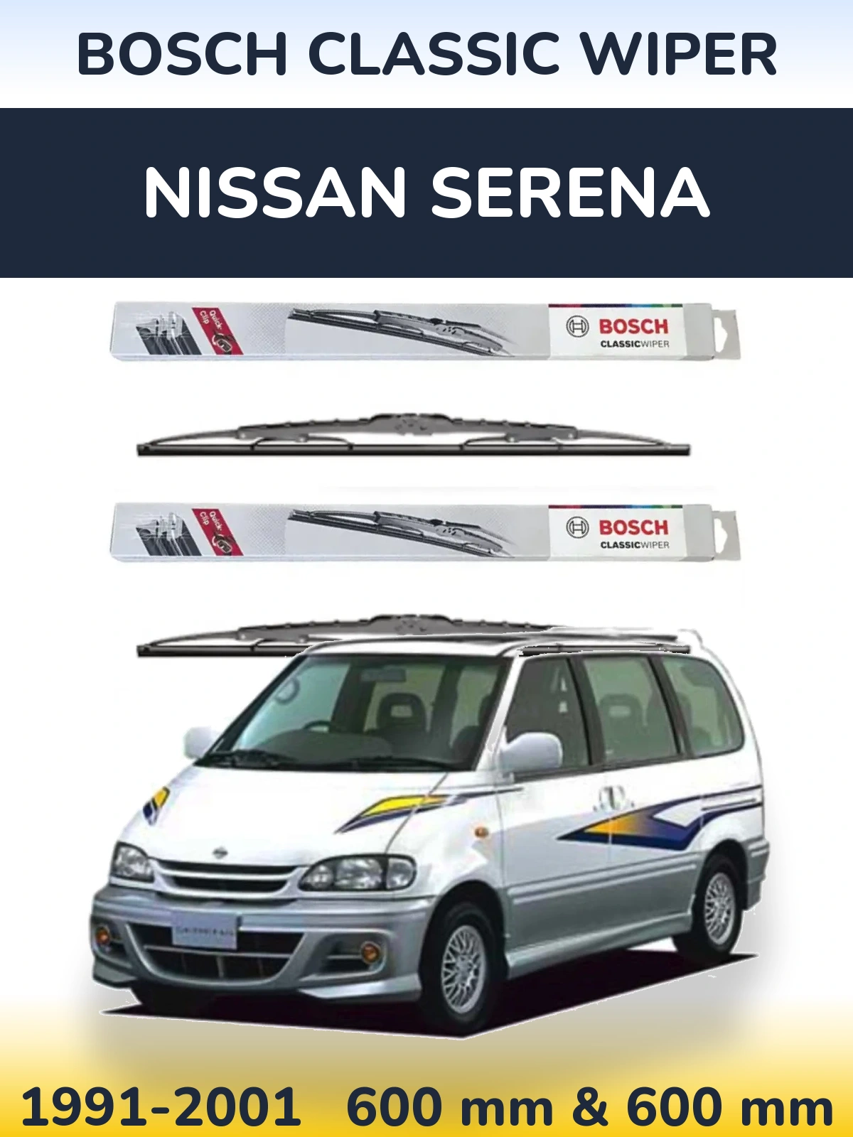 Komplet przednich wycieraczek BOSCH Classic Wiper 600 & 600 mm do Nissan Serena 1991-2001