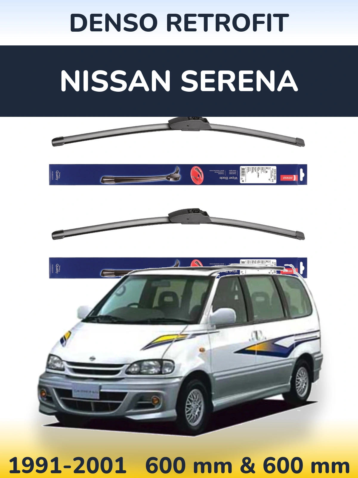 Komplet przednich wycieraczek Denso Retrofit 600 & 600 mm do Nissan Serena 1991-2001