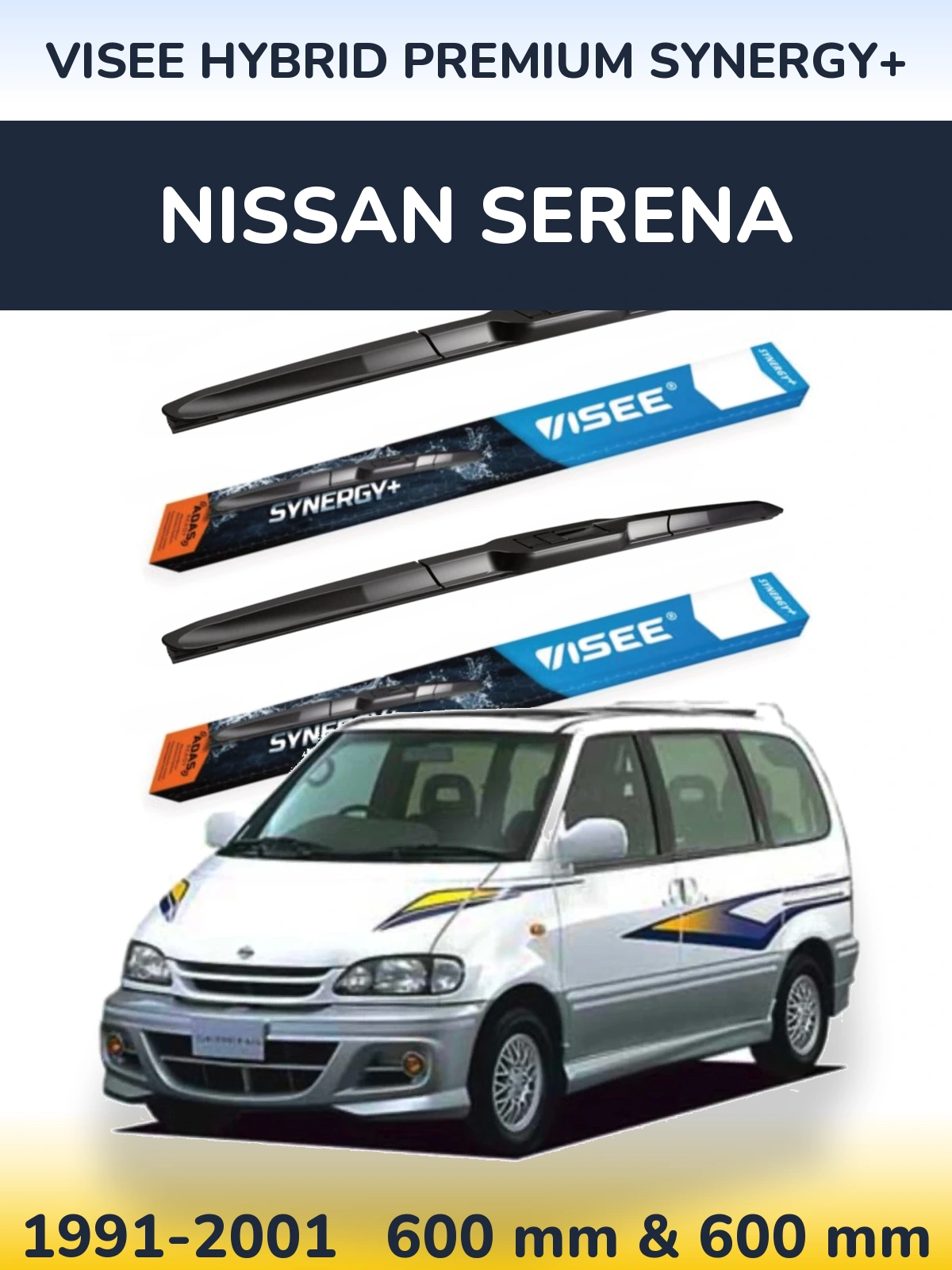 Komplet przednich wycieraczek VISEE HYBRID PREMIUM SYNERGY+ 600 & 600 mm do Nissan Serena 1991-2001