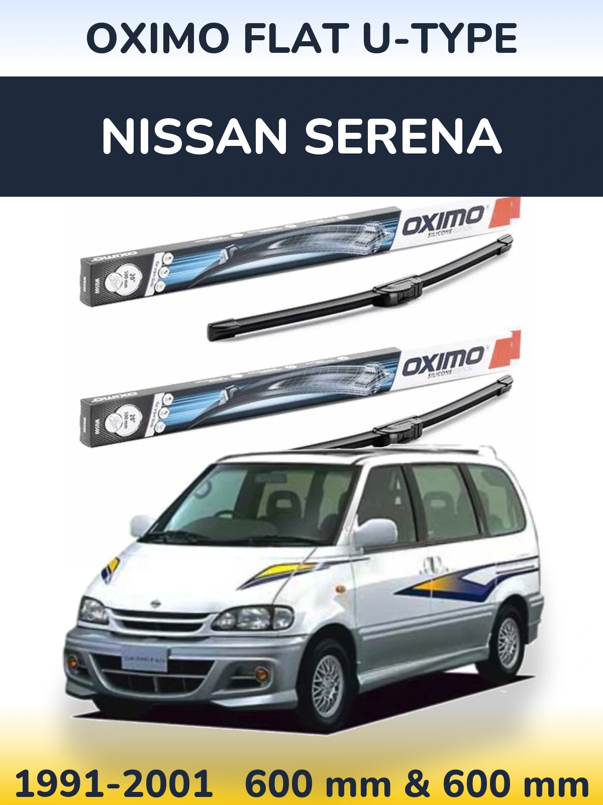 Komplet przednich wycieraczek Oximo Flat U-type 600 & 600 mm do Nissan Serena 1991-2001