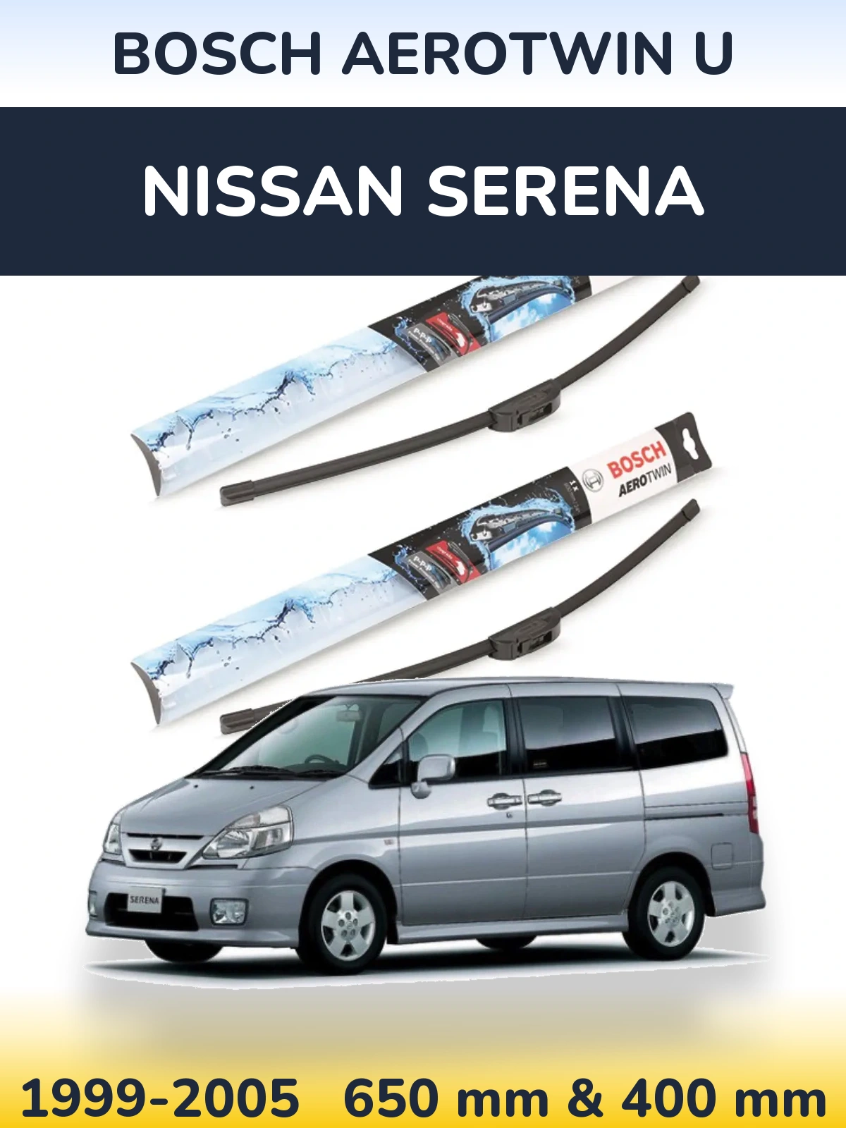 Komplet przednich wycieraczek BOSCH AeroTwin U 650 & 400 mm do Nissan Serena 1999-2005