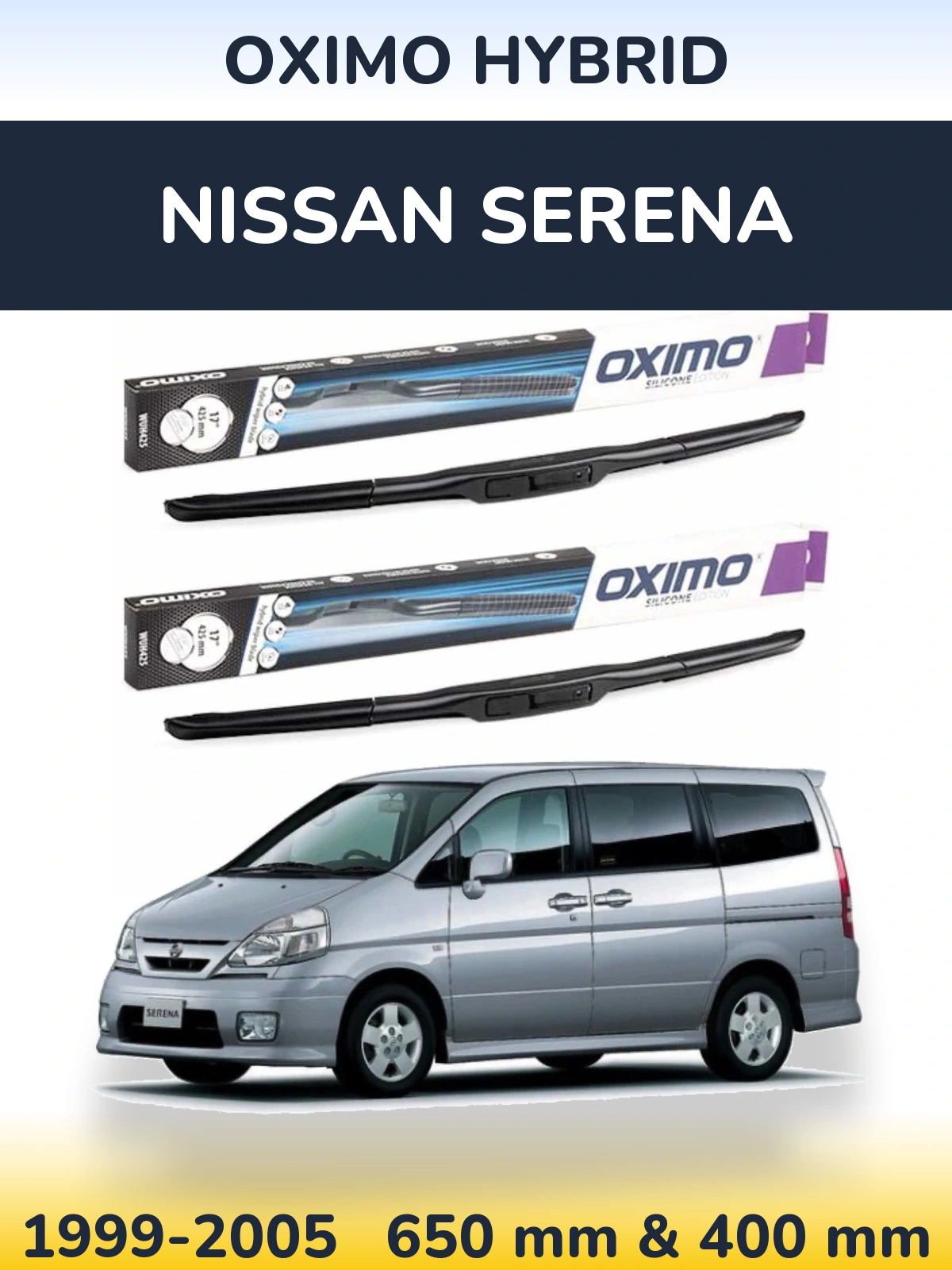 Комплект передних дворников Oximo Hybrid 650 & 400 мм для Nissan Serena 1999-2005