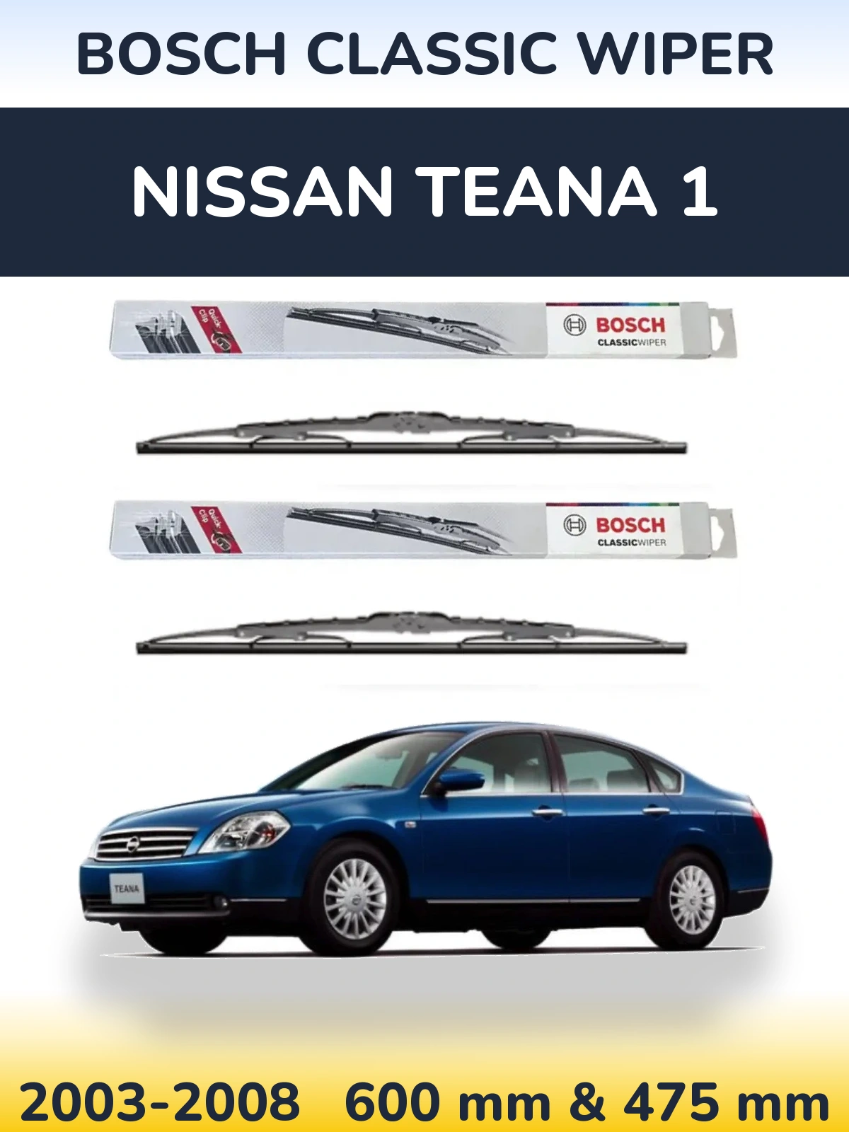 Komplet przednich wycieraczek BOSCH Classic Wiper 600 & 475 mm do Nissan Teana 1 2003-2008