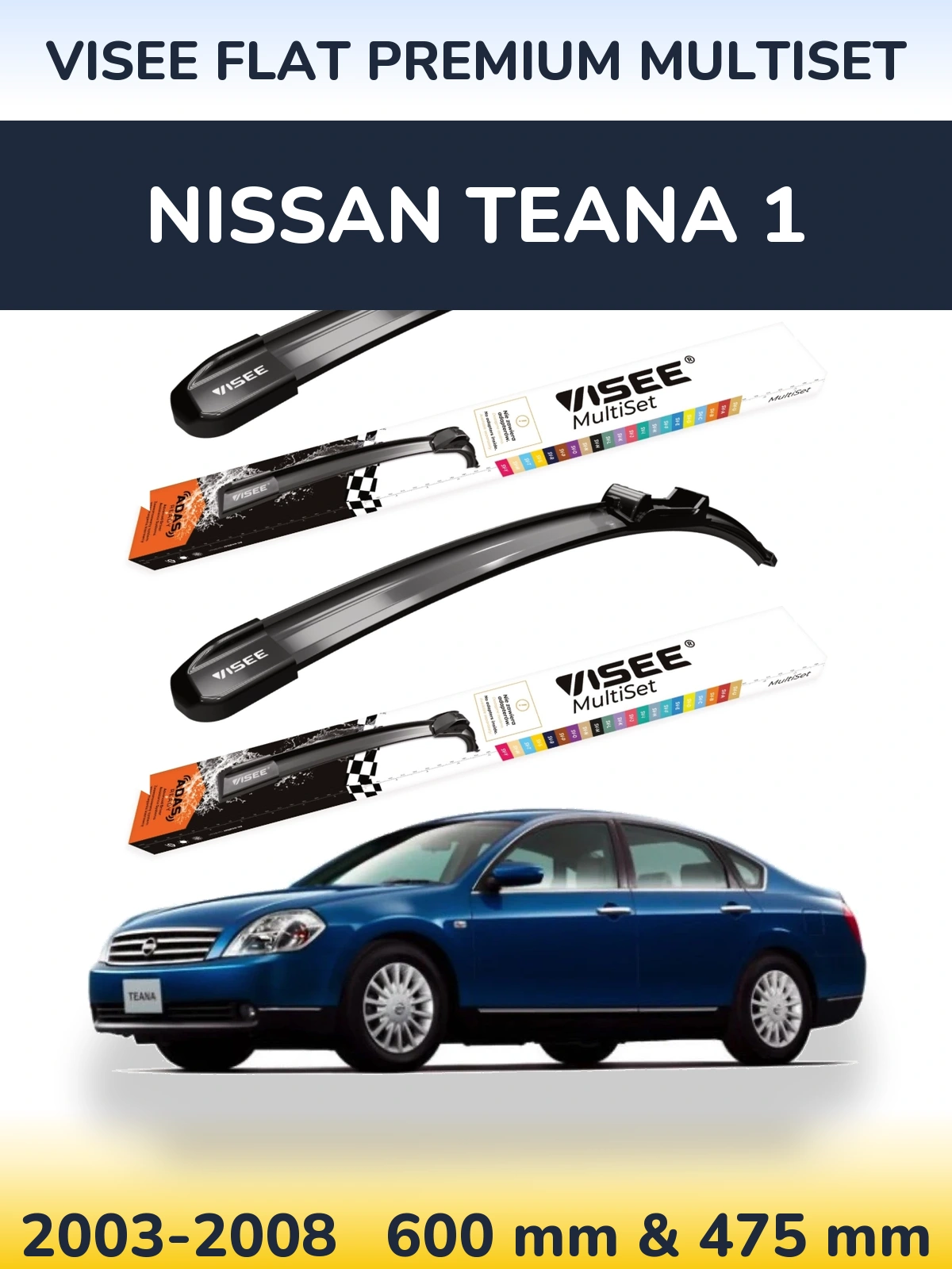 Komplet przednich wycieraczek VISEE FLAT PREMIUM MultiSet 600 & 475 mm do Nissan Teana 1 2003-2008