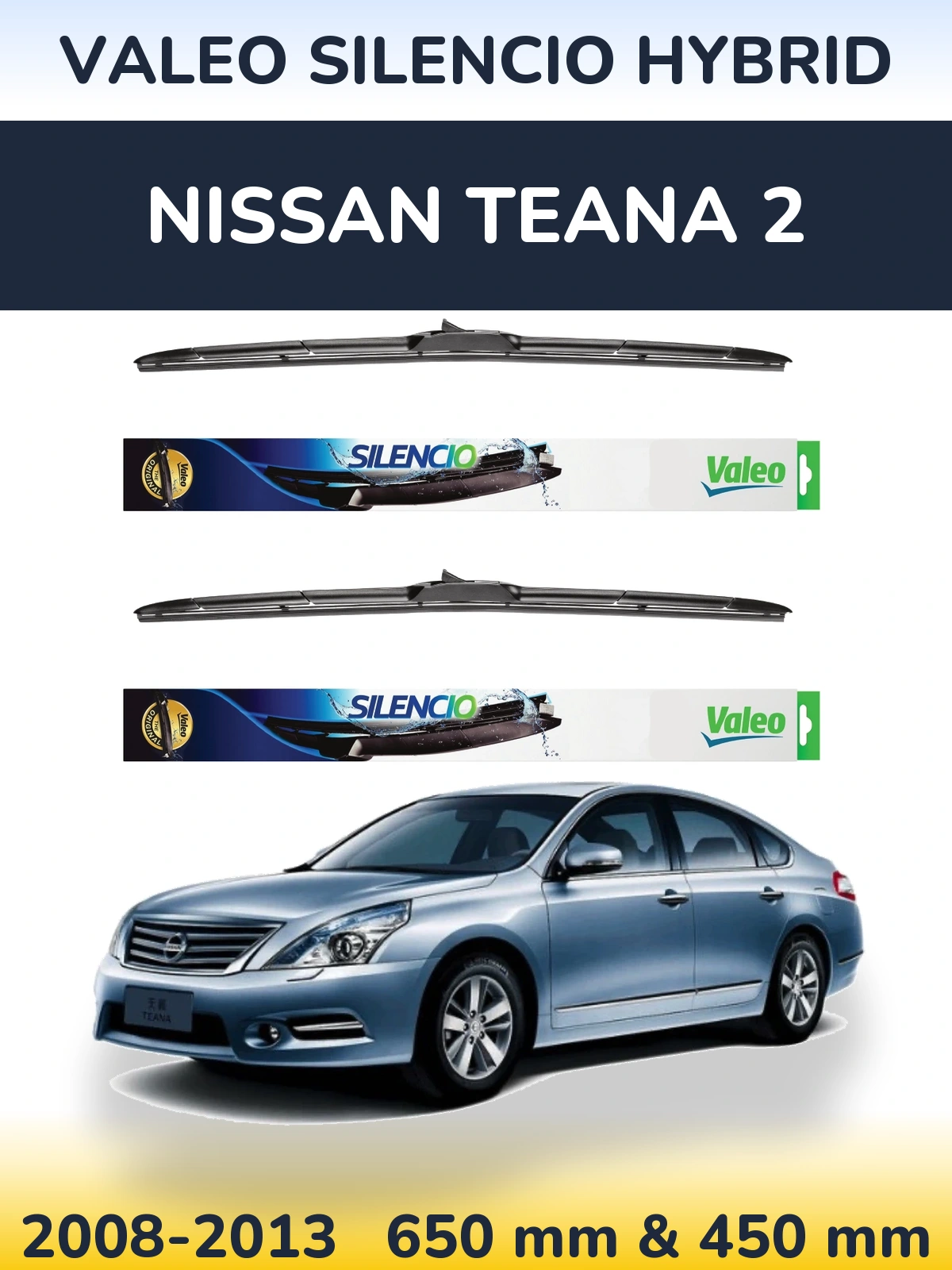 Комплект передних дворников Valeo Silencio Hybrid 650 & 450 мм для Nissan Teana 2 2008-2013