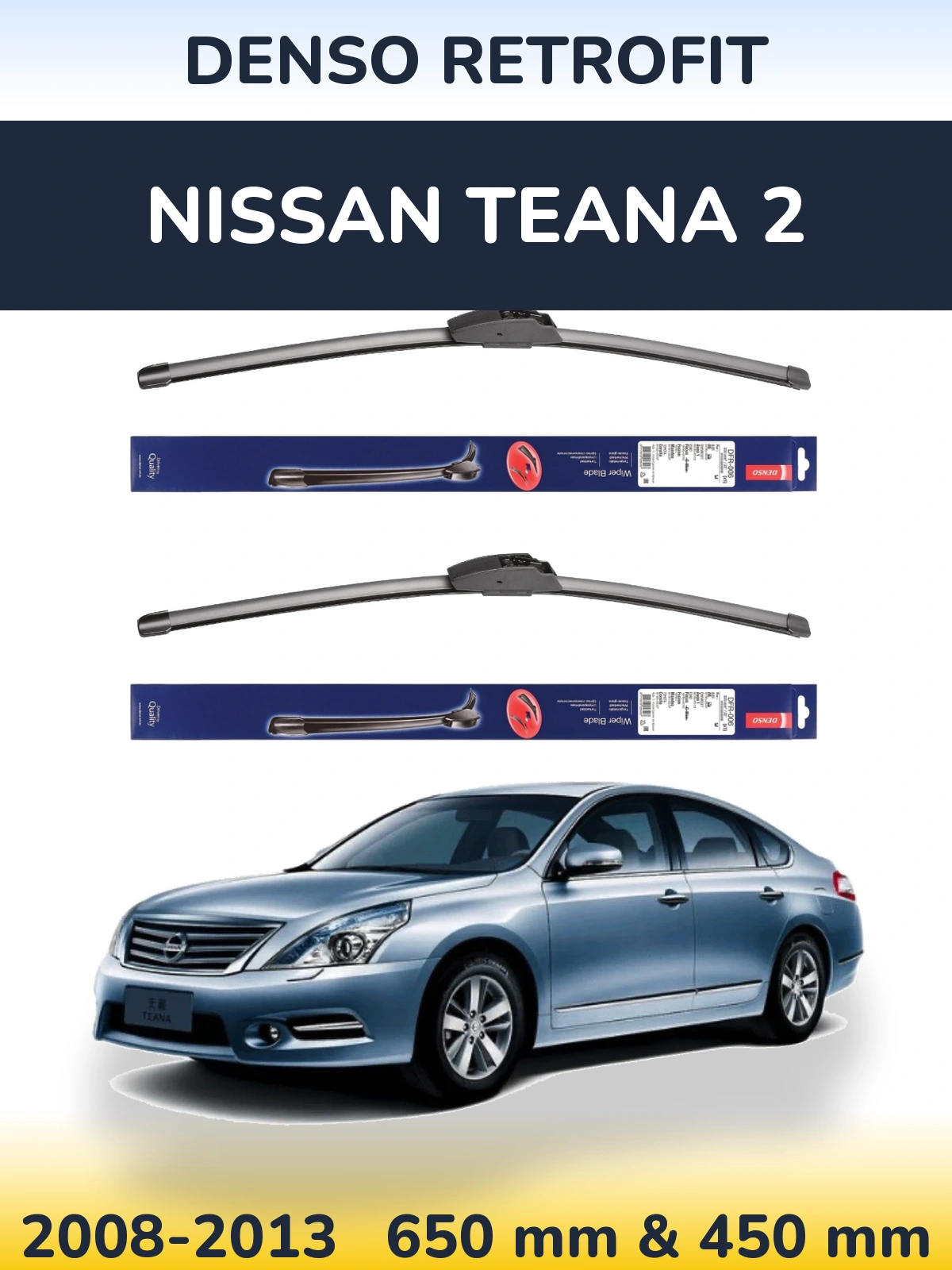 Komplet przednich wycieraczek Denso Retrofit 650 & 450 mm do Nissan Teana 2 2008-2013