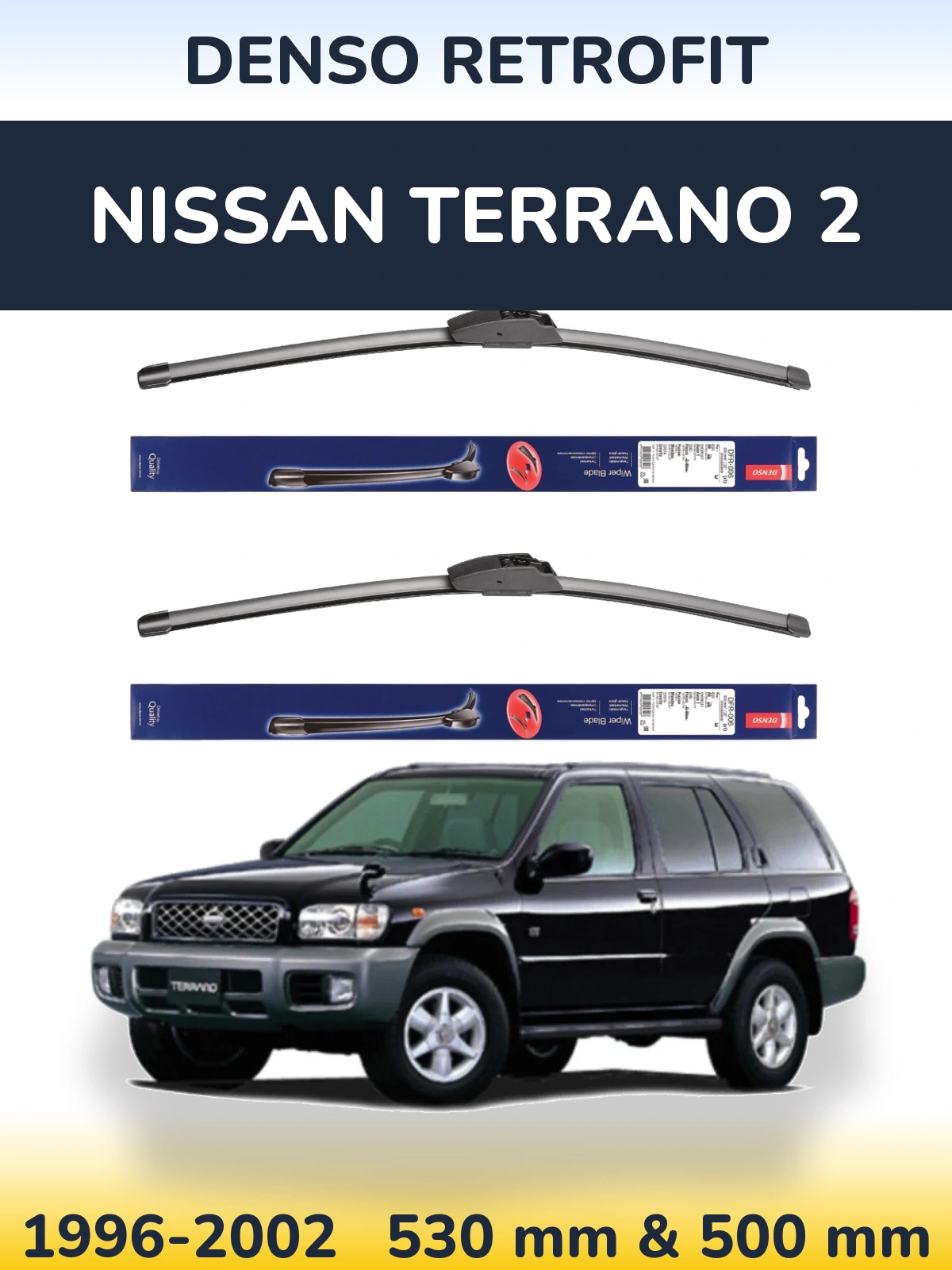 Komplet przednich wycieraczek Denso Retrofit 530 & 500 mm do Nissan Terrano 2 1996-2002