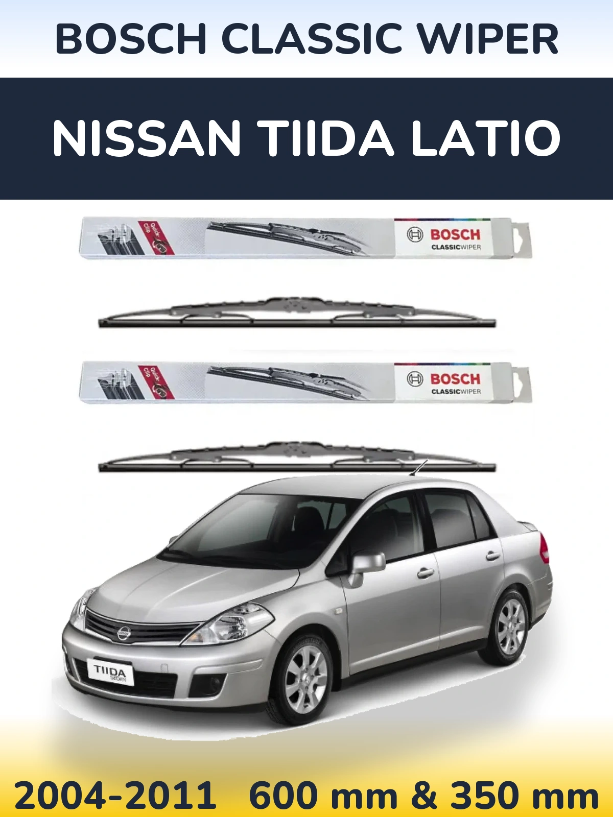 Komplet przednich wycieraczek BOSCH Classic Wiper 600 & 340 mm do Nissan Tiida Latio 2004-2011