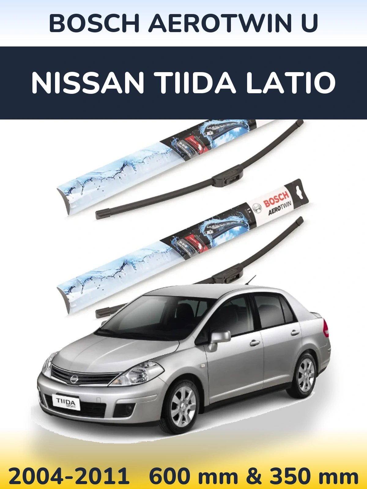 Komplet przednich wycieraczek BOSCH AeroTwin U 600 & 350 mm do Nissan Tiida Latio 2004-2011