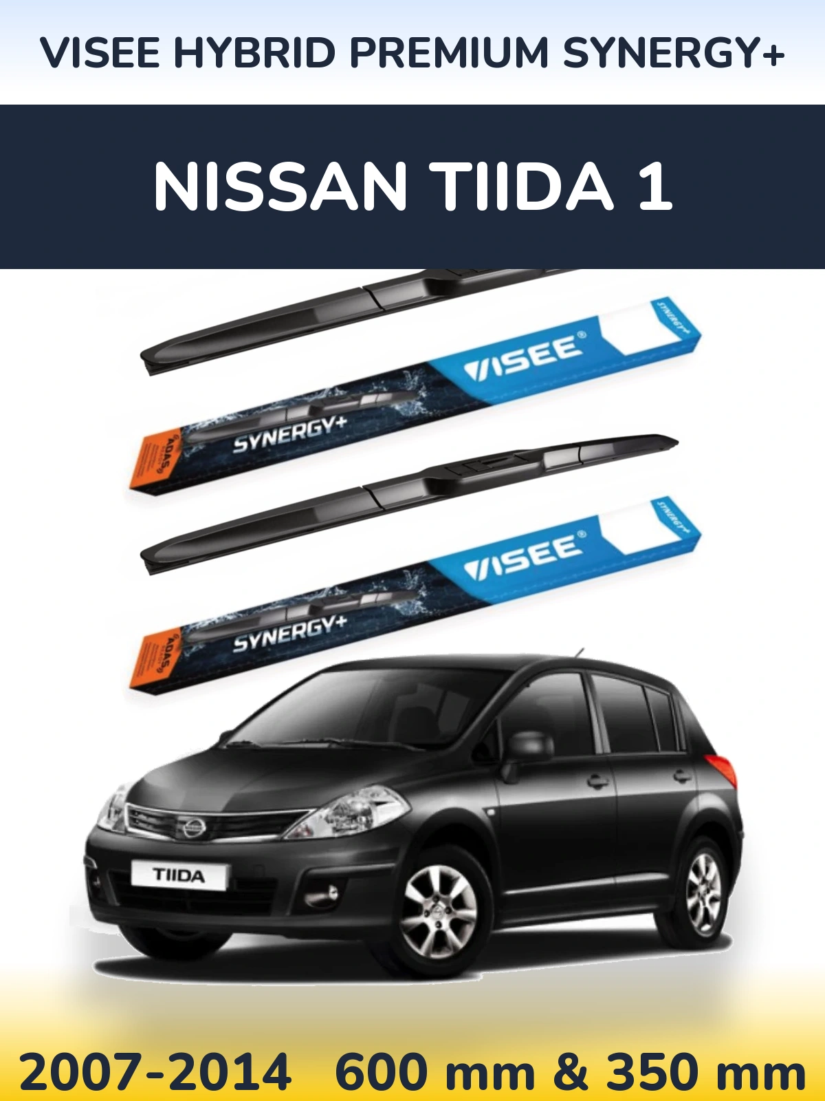 Комплект передних дворников VISEE HYBRID PREMIUM SYNERGY+ 600 & 350 мм для Nissan Tiida 1 2007-2014