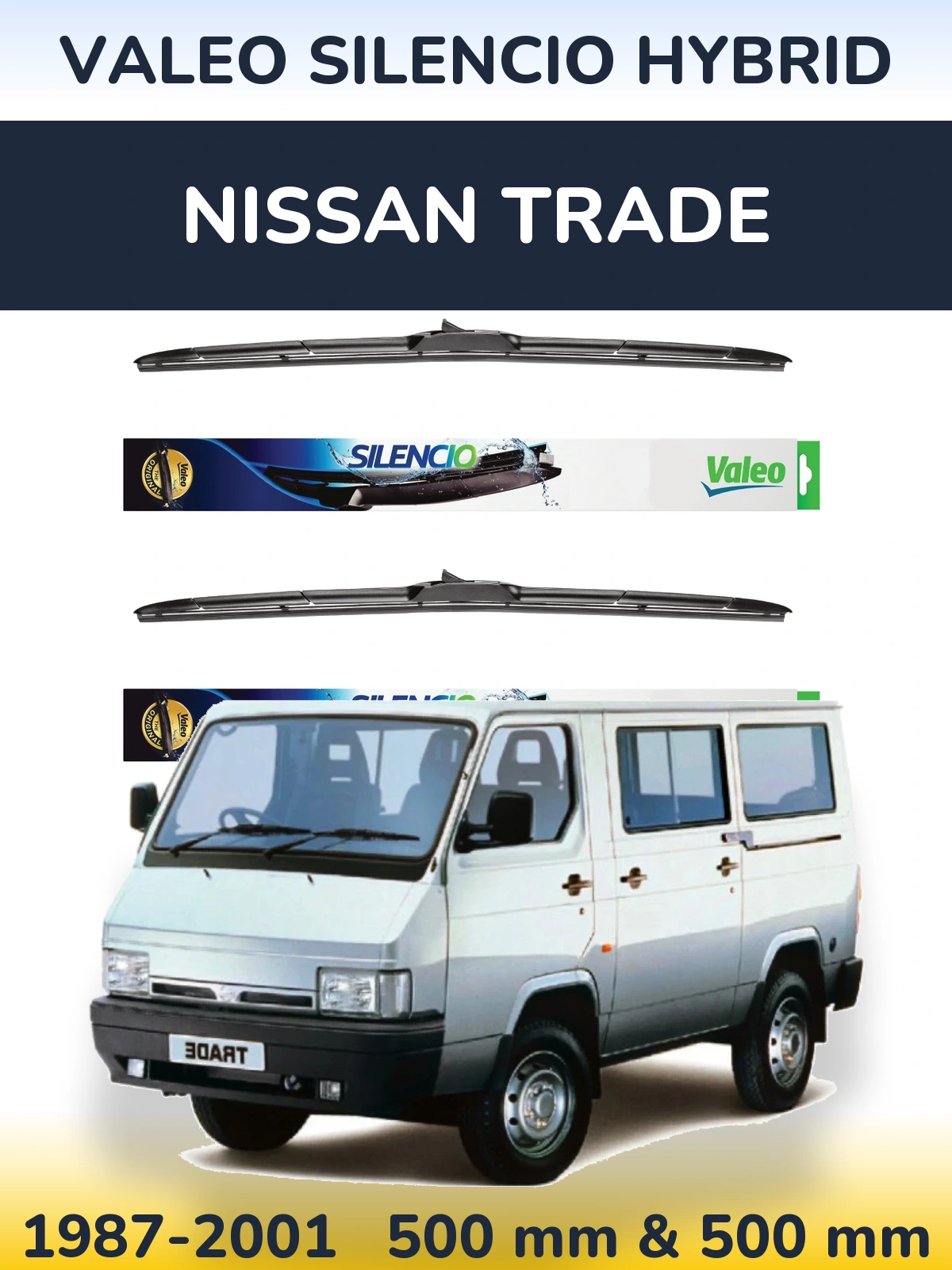Комплект передних дворников Valeo Silencio Hybrid 500 & 500 мм для Nissan Trade 1987-2001