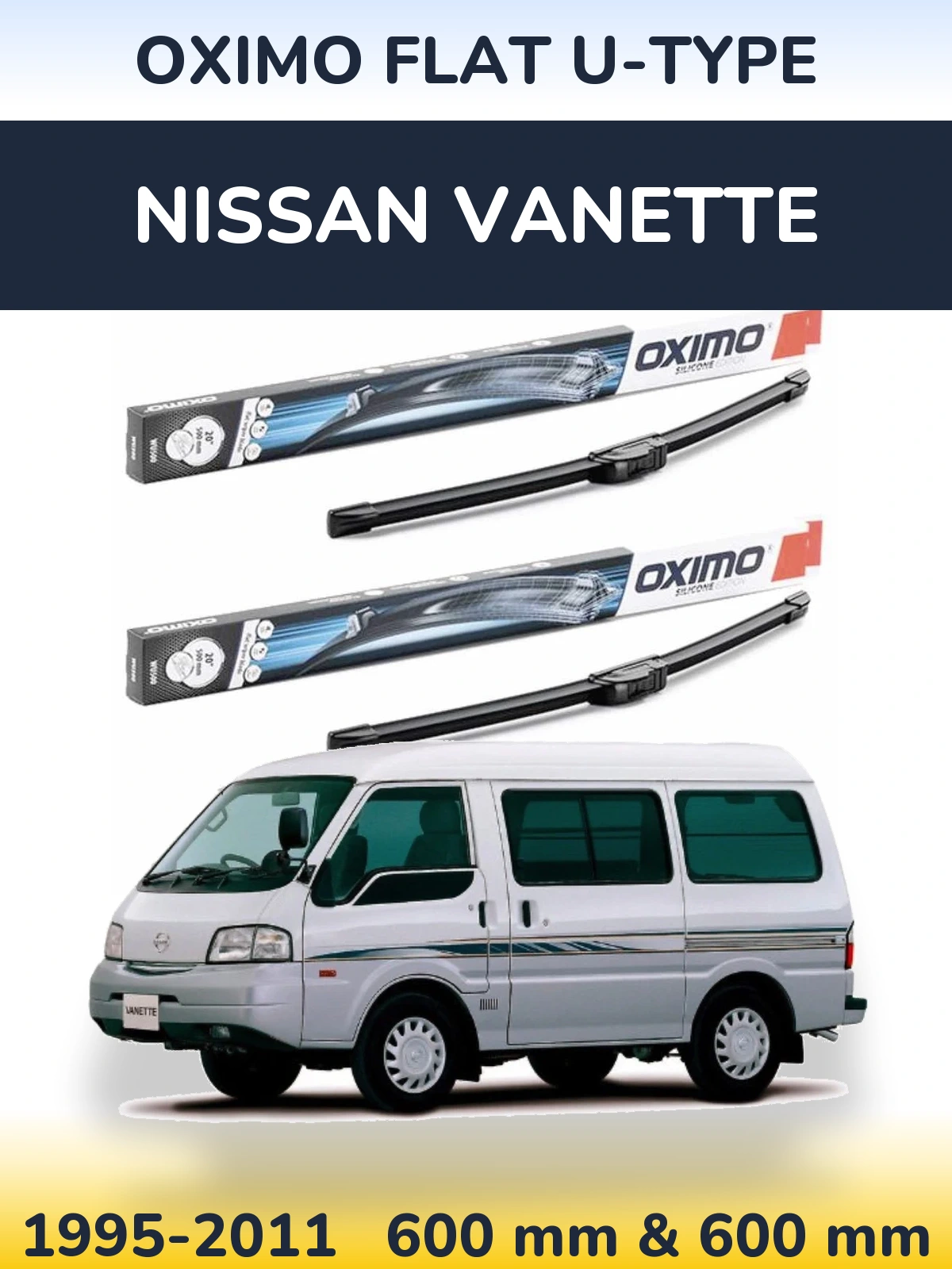 Комплект передних дворников Oximo Flat U-type 600 & 600 мм для Nissan Vanette 1995-2011