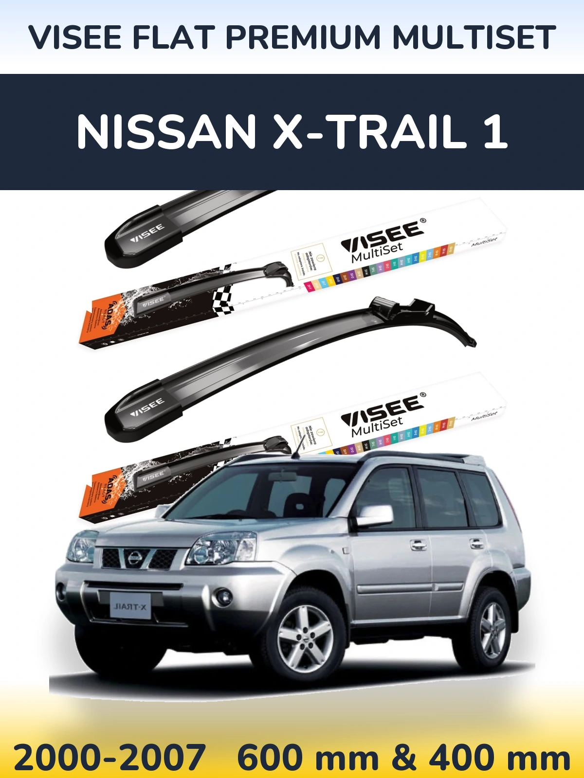 Komplet przednich wycieraczek VISEE FLAT PREMIUM MultiSet 600 & 400 mm do Nissan X-Trail 1 2000-2007