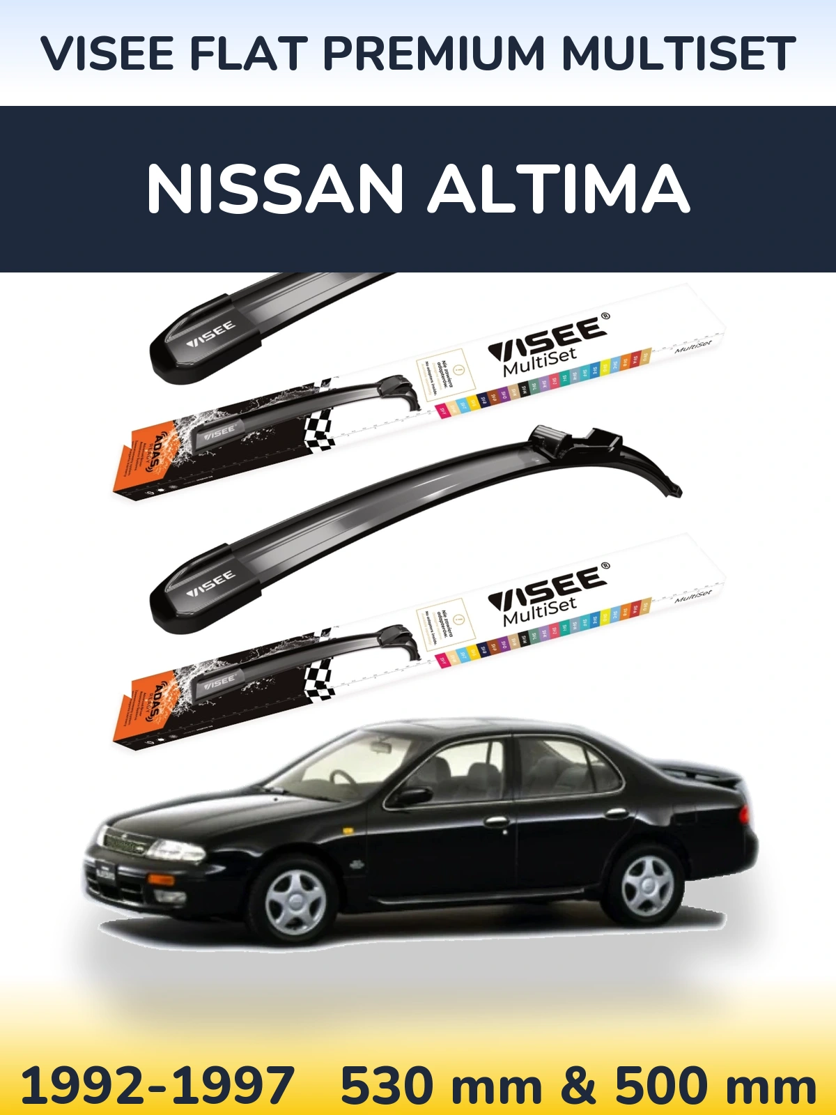Komplet przednich wycieraczek VISEE FLAT PREMIUM MultiSet 530 & 500 mm do Nissan Altima 1992-1997