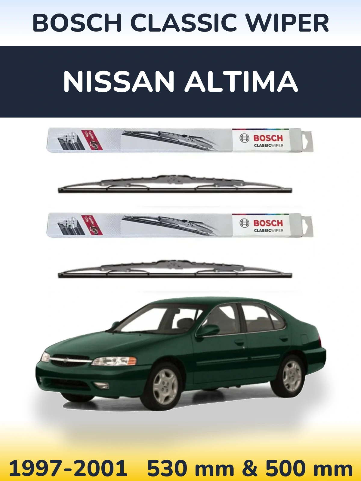 Komplet przednich wycieraczek BOSCH Classic Wiper 530 & 500 mm do Nissan Altima 1997-2001