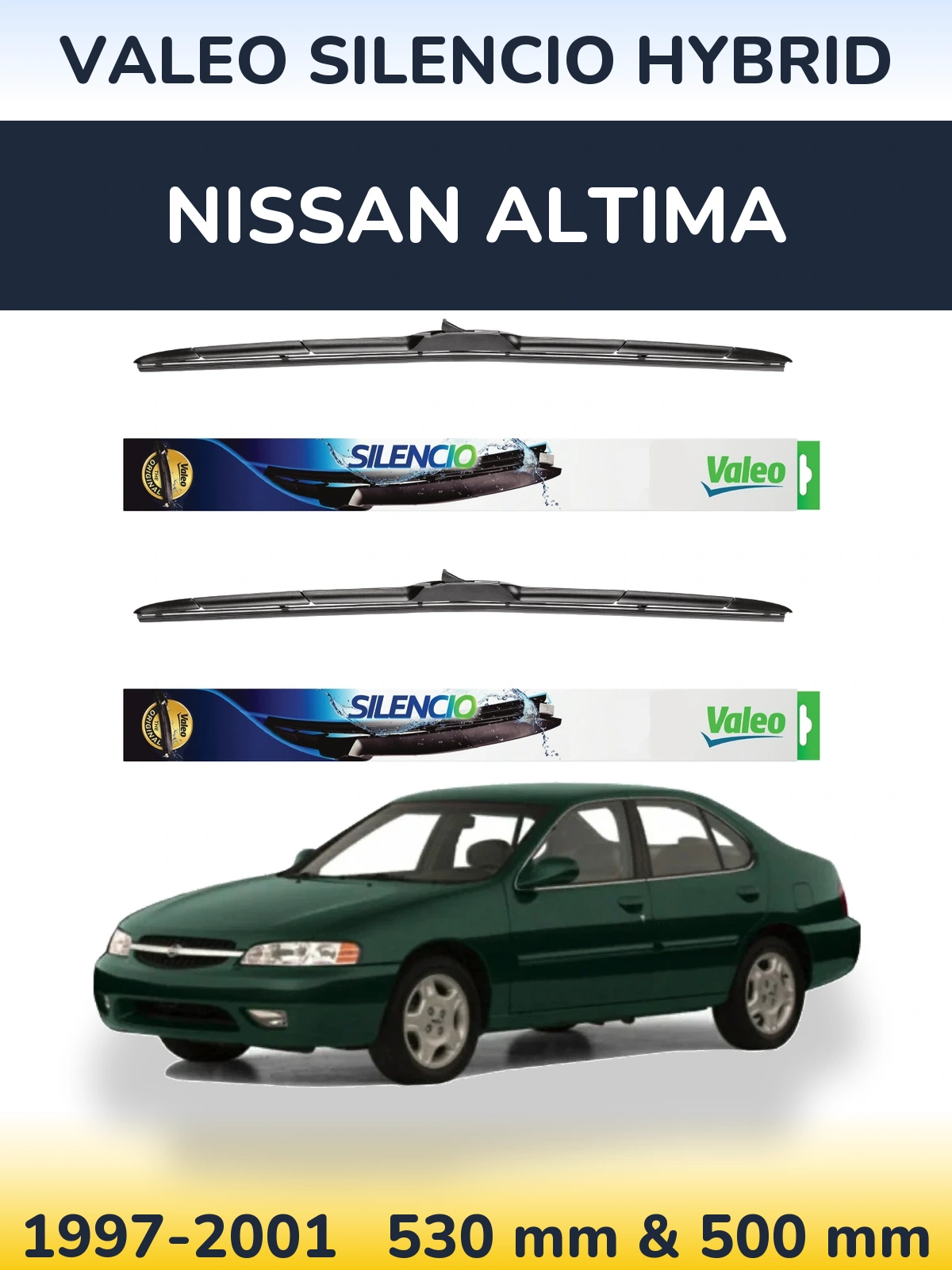 Komplet przednich wycieraczek Valeo Silencio Hybrid 530 & 500 mm do Nissan Altima 1997-2001