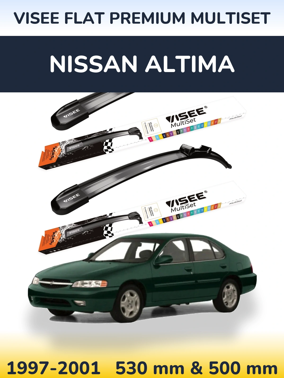 Komplet przednich wycieraczek VISEE FLAT PREMIUM MultiSet 530 & 500 mm do Nissan Altima 1997-2001