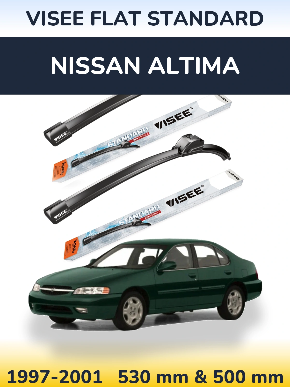 Komplet przednich wycieraczek VISEE FLAT STANDARD 530 & 500 mm do Nissan Altima 1997-2001