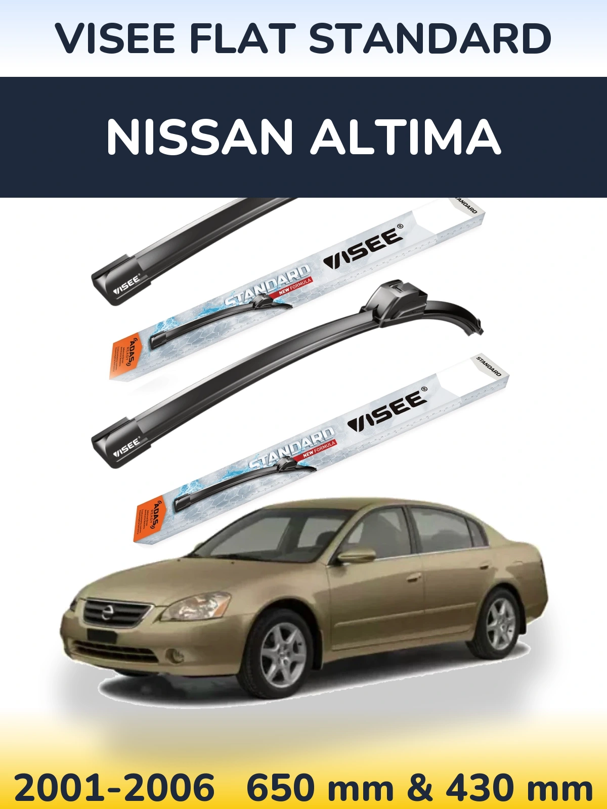 Komplet przednich wycieraczek VISEE FLAT STANDARD 650 & 430 mm do Nissan Altima 2001-2006