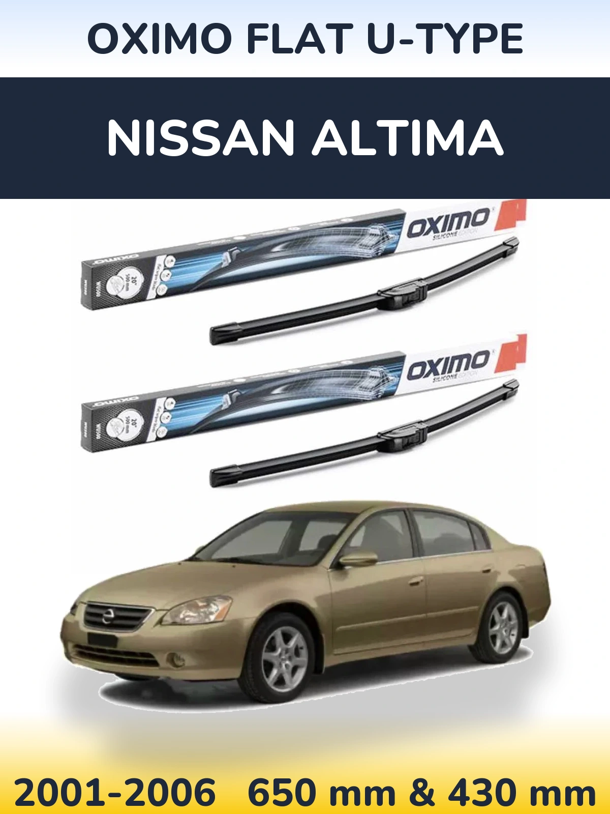 Komplet przednich wycieraczek Oximo Flat U-type 650 & 430 mm do Nissan Altima 2001-2006