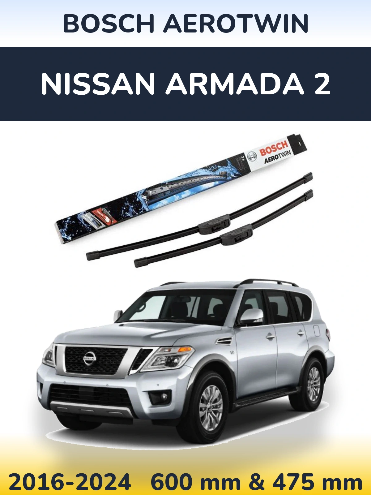 Komplet przednich wycieraczek BOSCH AeroTwin 600 & 475 mm do Nissan Armada 2 2016-2024