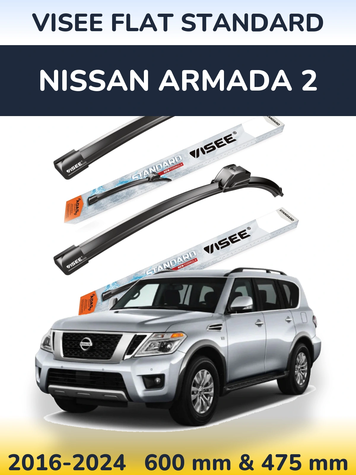 Komplet przednich wycieraczek VISEE FLAT STANDARD 600 & 475 mm do Nissan Armada 2 2016-2024