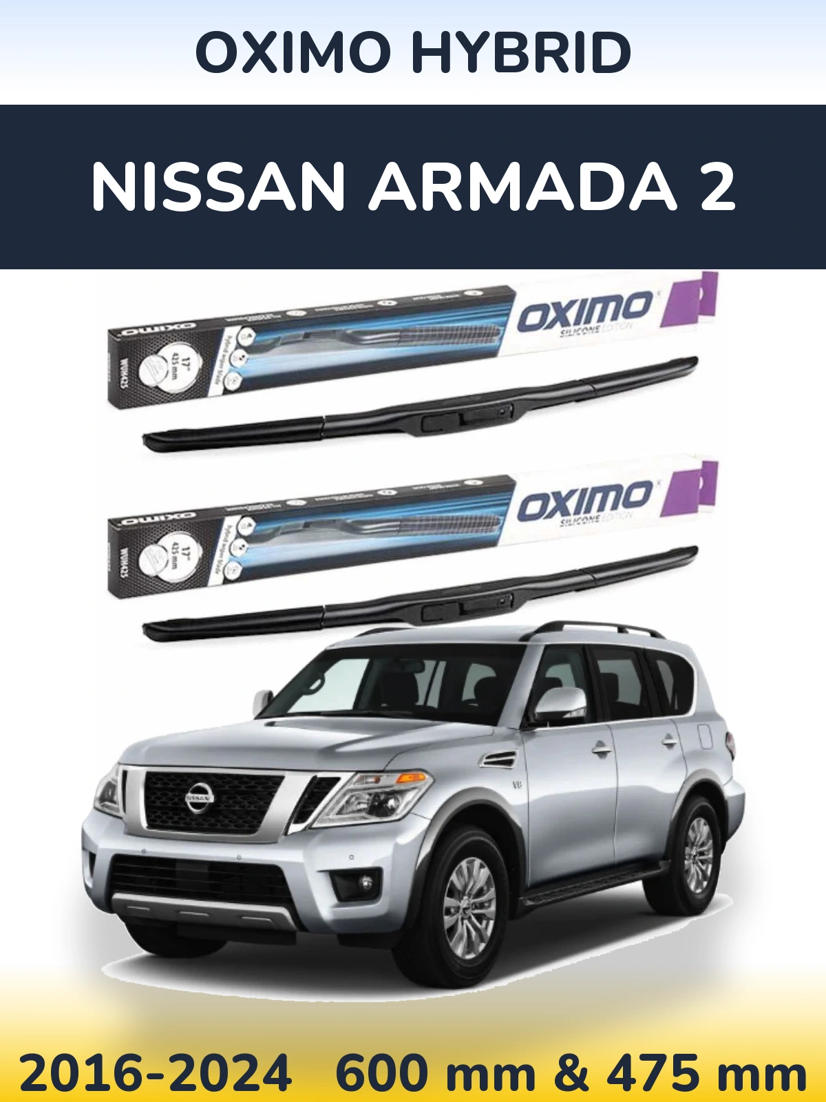 Комплект передних дворников Oximo Hybrid 600 & 475 мм для Nissan Armada 2 2016-2024