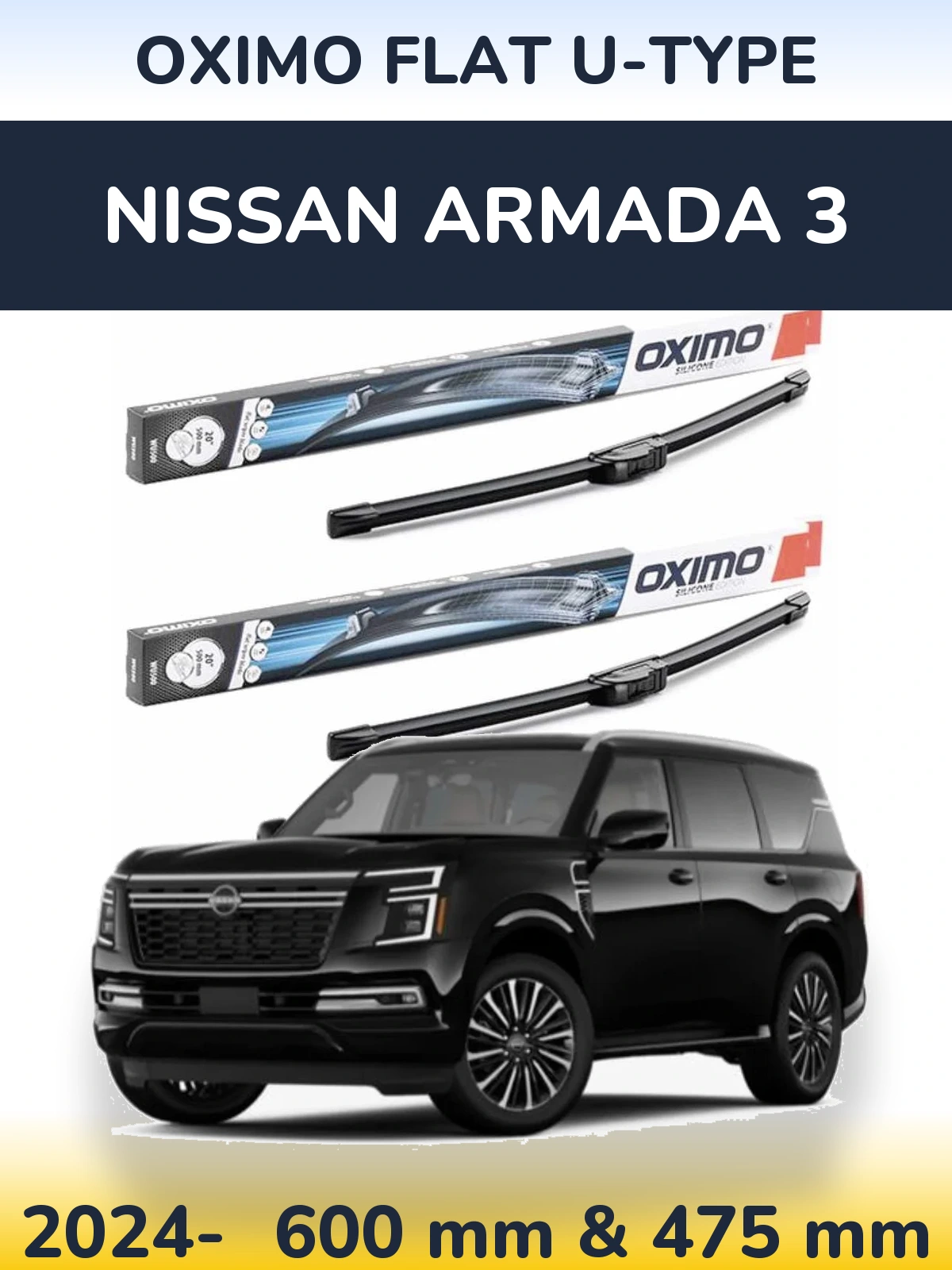 Комплект передних дворников Oximo Flat U-type 600 & 475 мм для Nissan Armada 3 2024-2026
