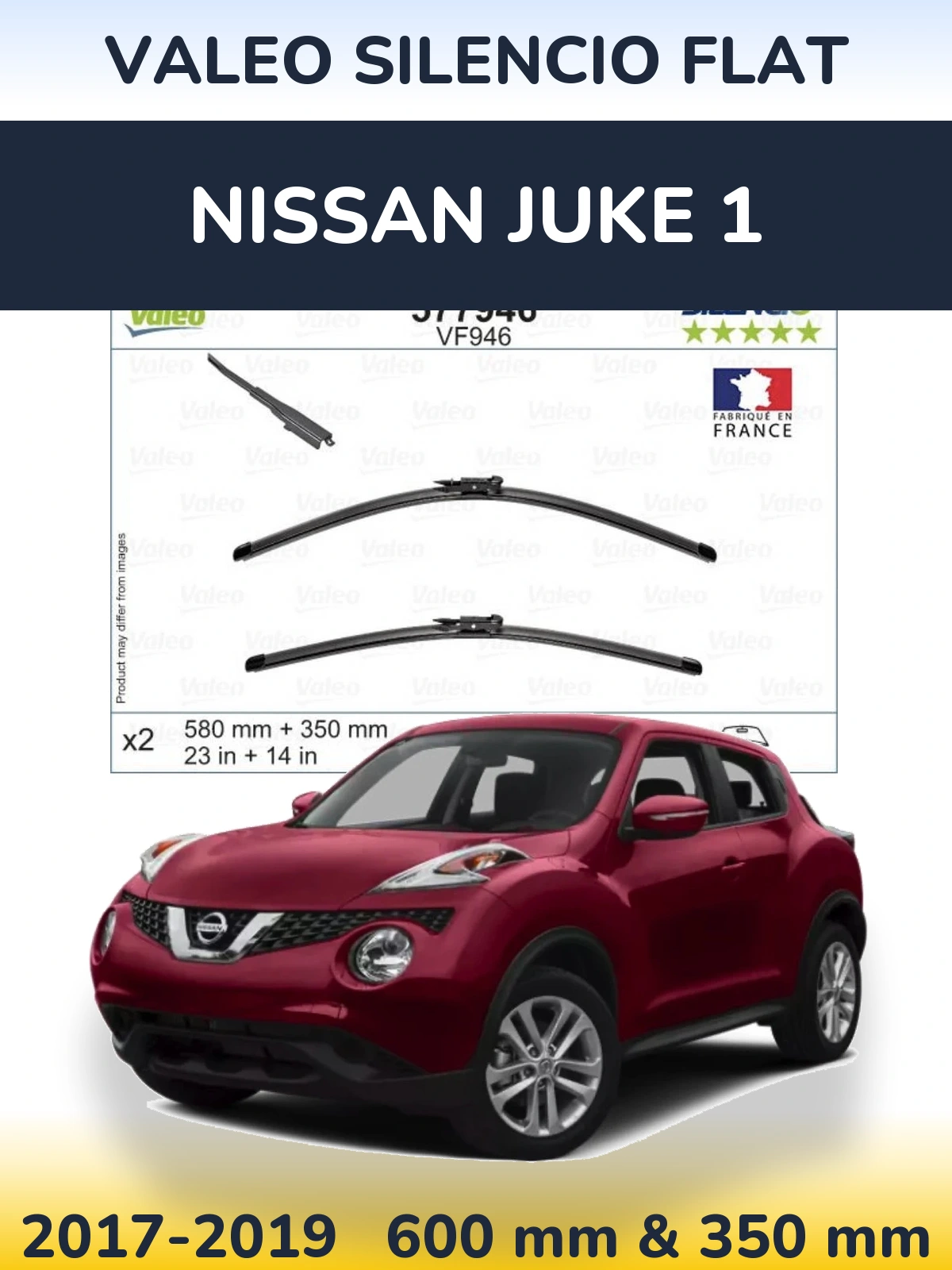 Комплект передних дворников Valeo Silencio Flat 580 & 350 мм для Nissan Juke 1 2017-2019