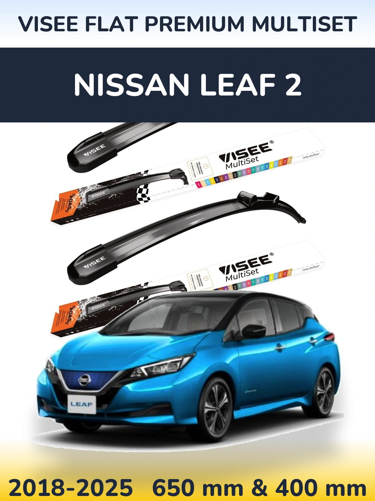 Front wiper blade set VISEE FLAT PREMIUM MultiSet 650 & 400 mm for Nissan Leaf 2 2018-2025