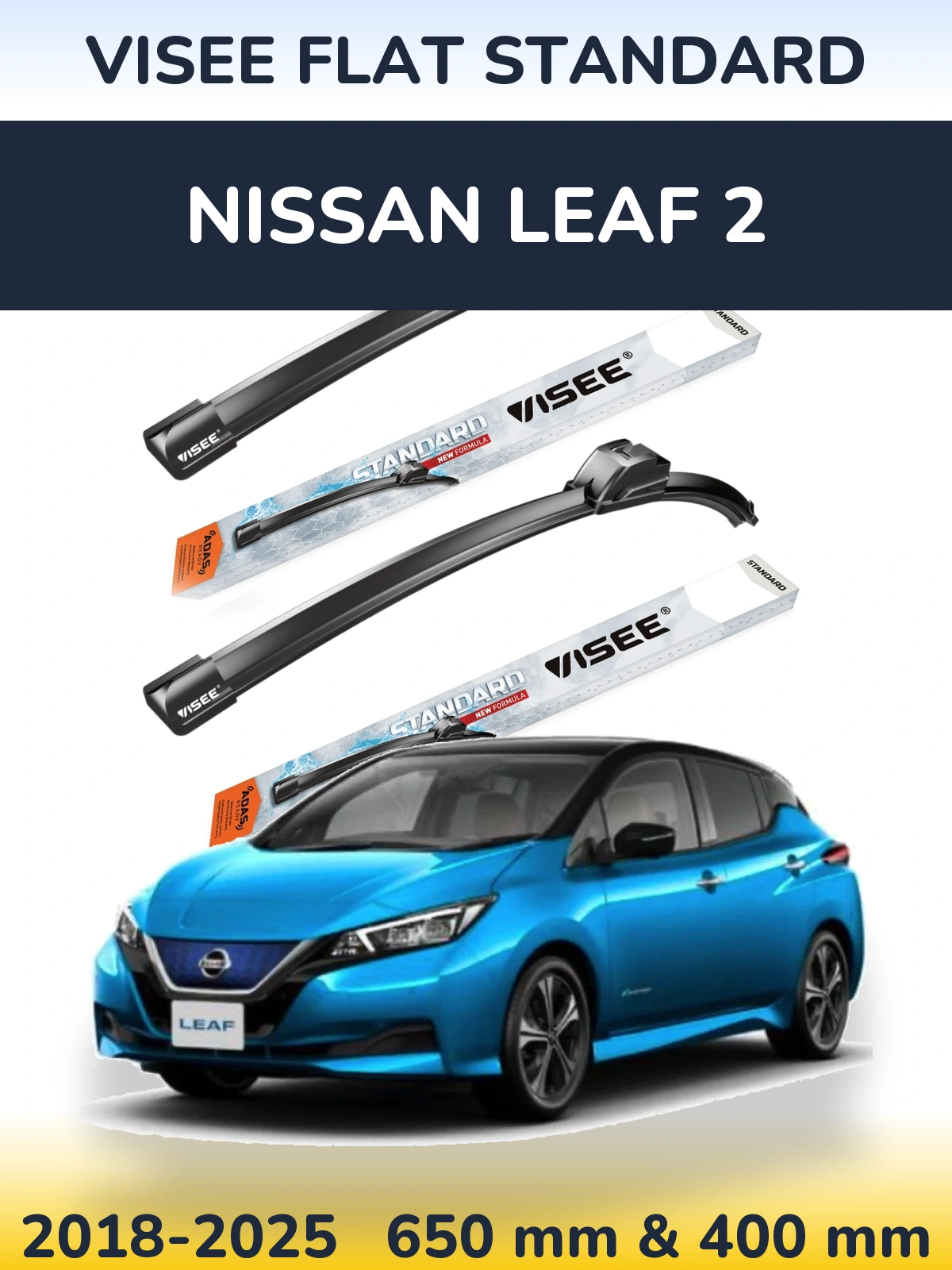Komplet przednich wycieraczek VISEE FLAT STANDARD 650 & 400 mm do Nissan Leaf 2 2018-2025